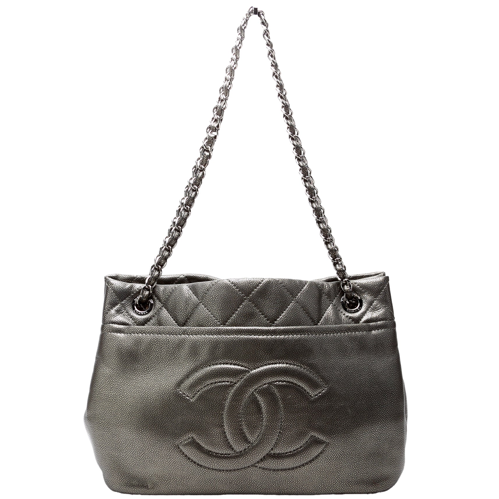 Chanel Timeless CC Soft 14M Silver Tote Bag