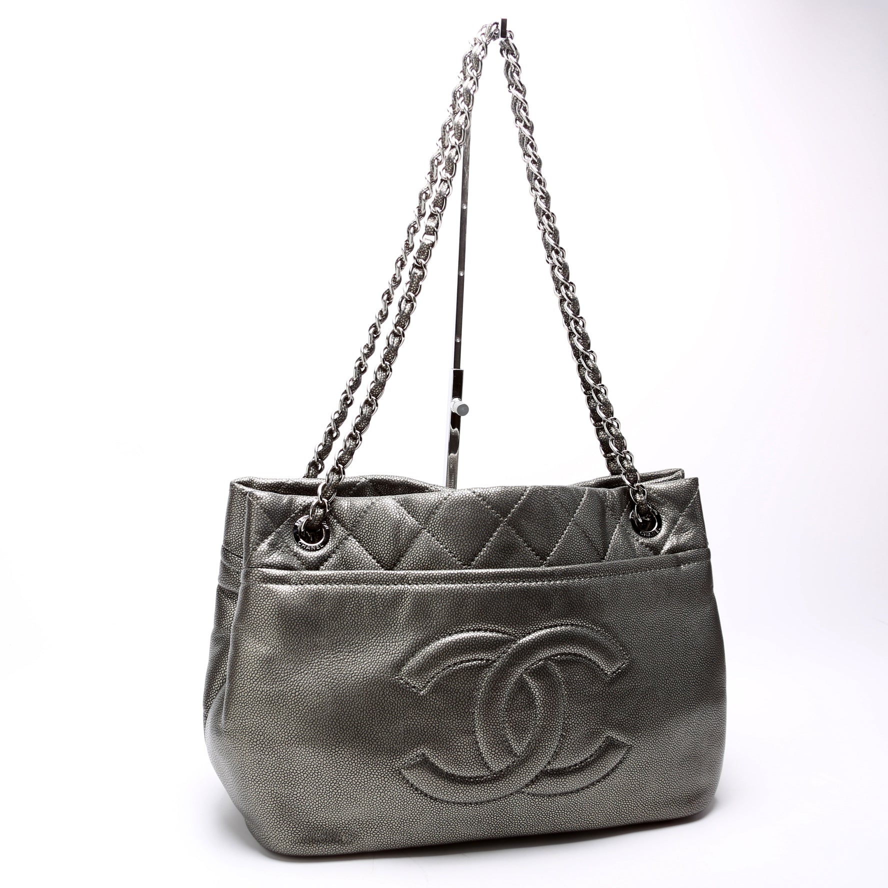 Chanel Timeless CC Soft 14M Silver Tote Bag