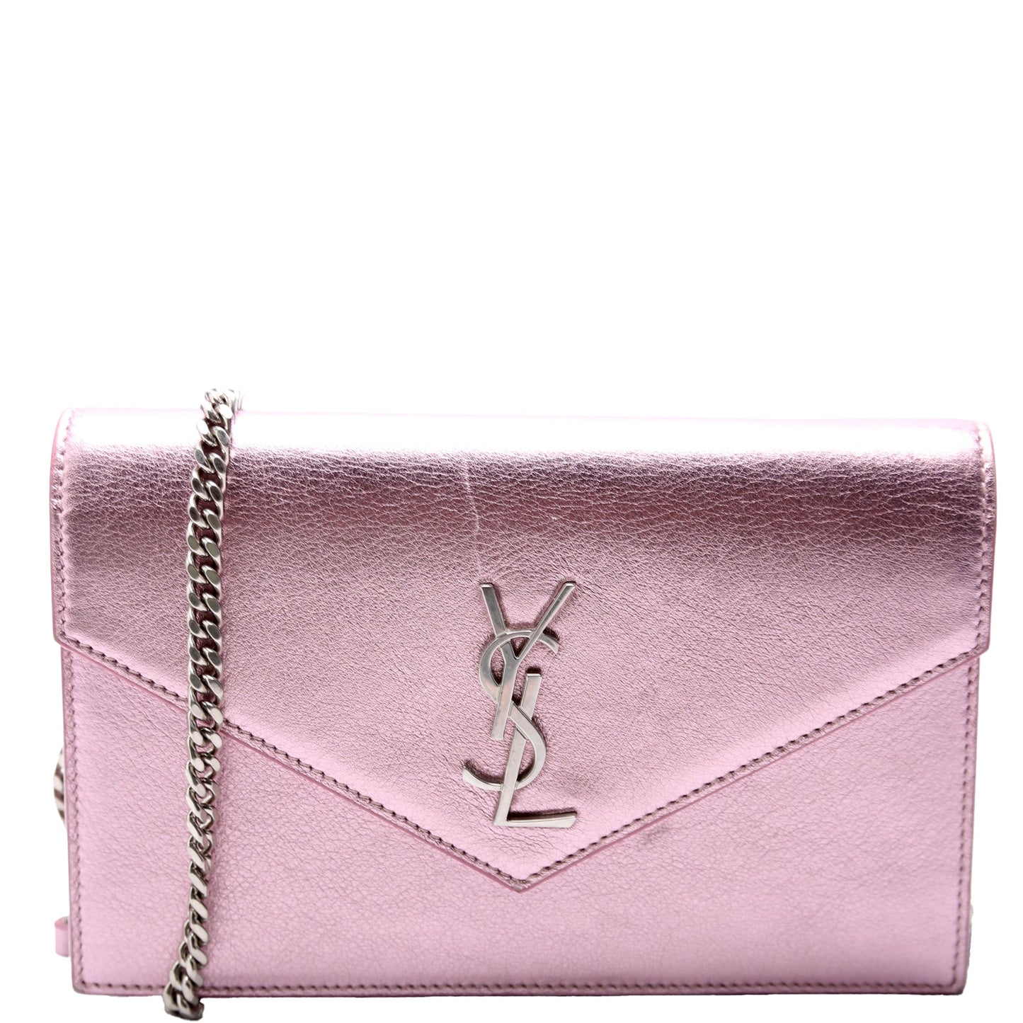 YSL Saint Laurent Saint Laurent Envelope Wallet Metallic Calfskin Purple Chain Travel Bag