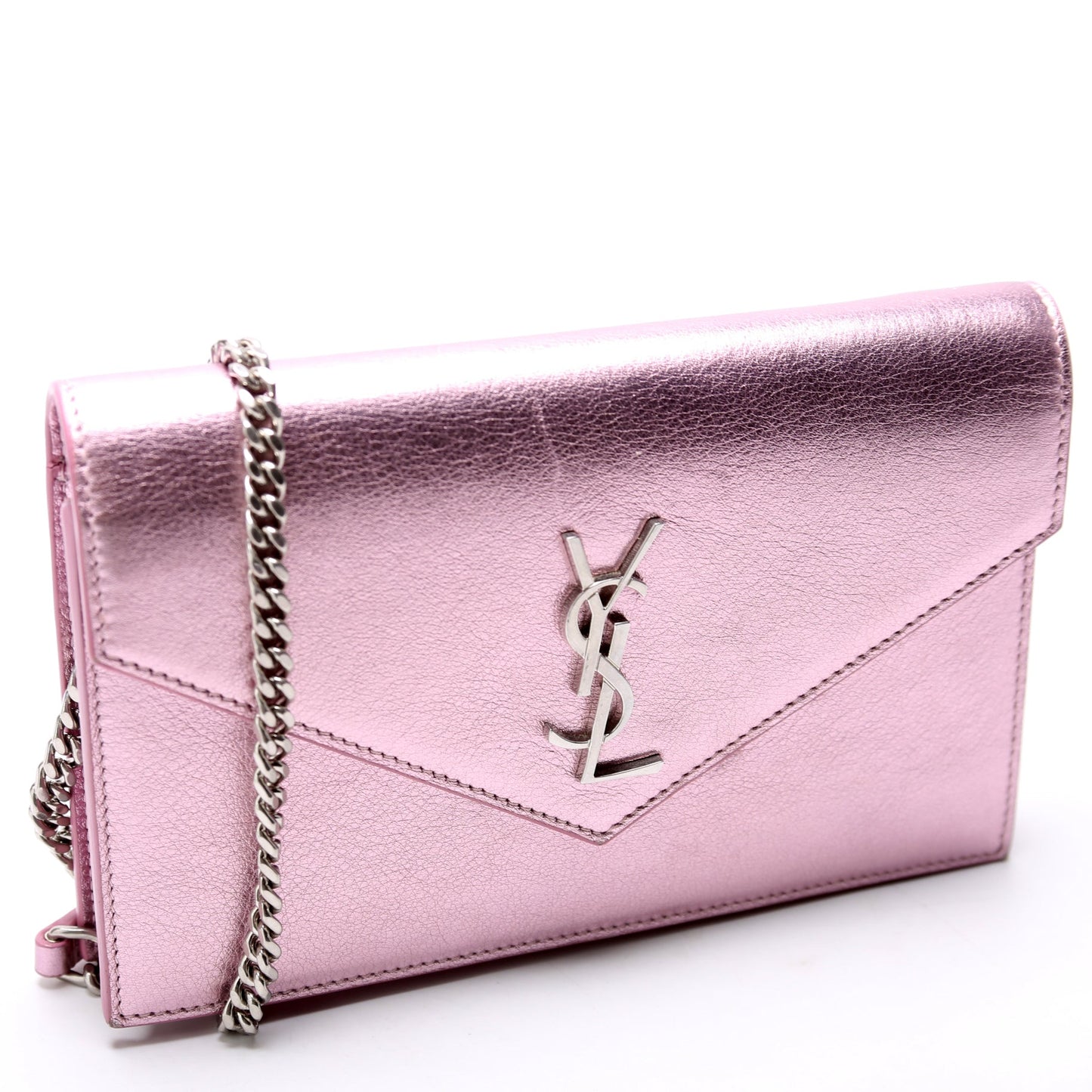 YSL Saint Laurent Saint Laurent Envelope Wallet Metallic Calfskin Purple Chain Travel Bag