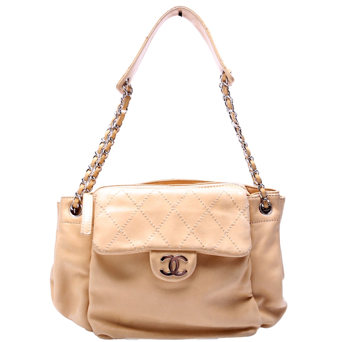 Chanel CC Pocket Accordion Lambskin 10M Tan Shoulder Bag