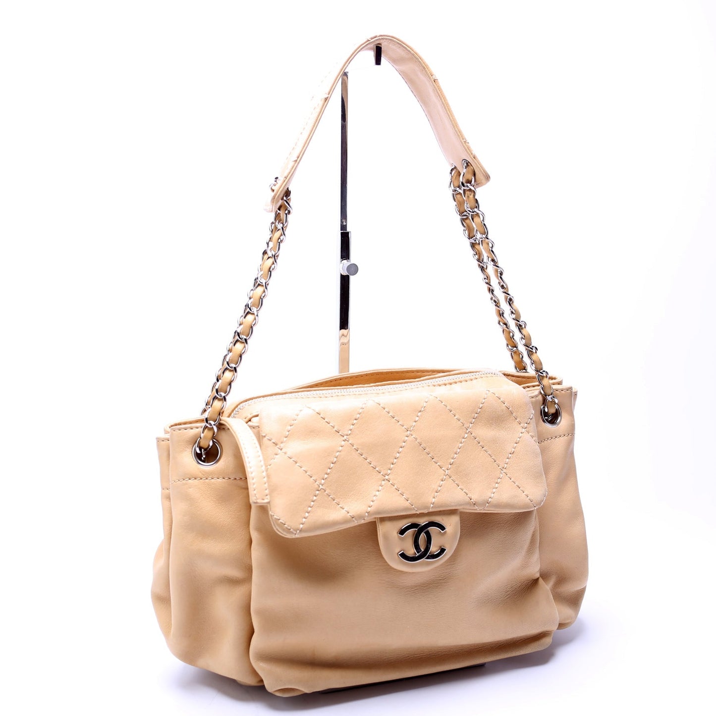 Chanel CC Pocket Accordion Lambskin 10M Tan Shoulder Bag