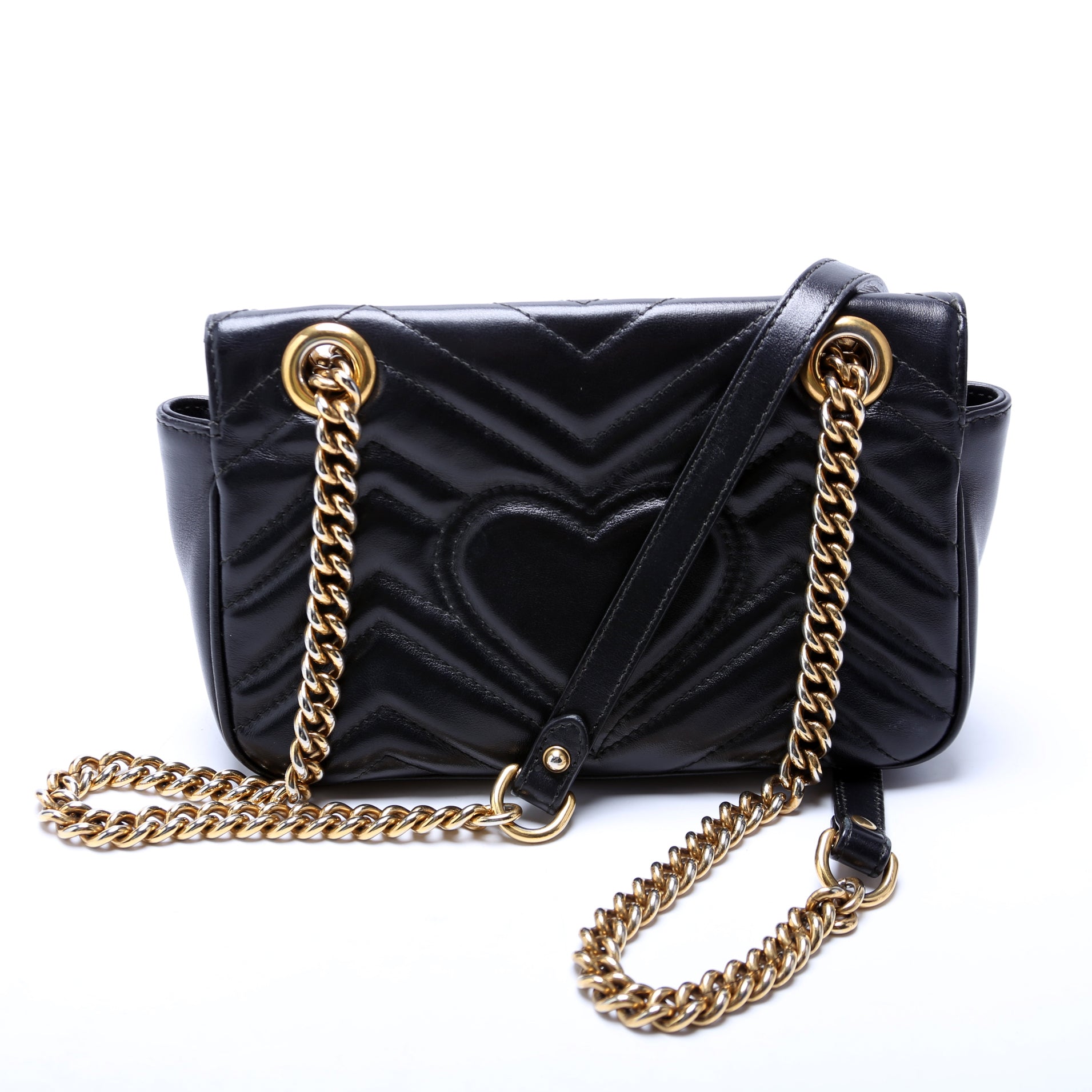 Gucci Marmont Leather Black Mini Flap Shoulder Bag Black 1