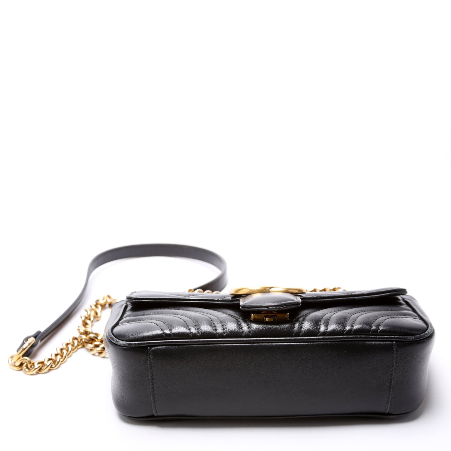 Gucci Marmont Leather Black Mini Flap Shoulder Bag Black 1