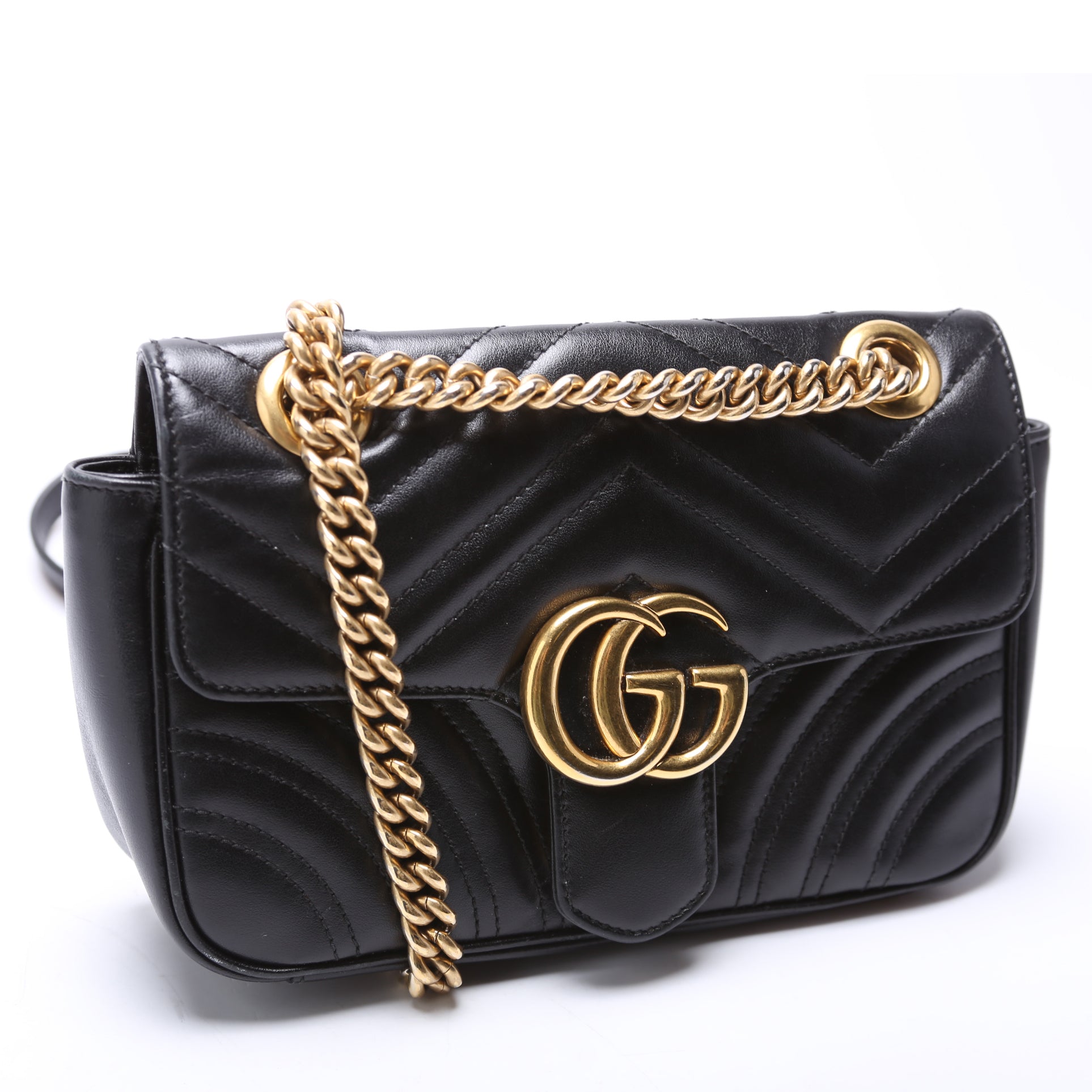 Gucci Marmont Leather Black Mini Flap Shoulder Bag