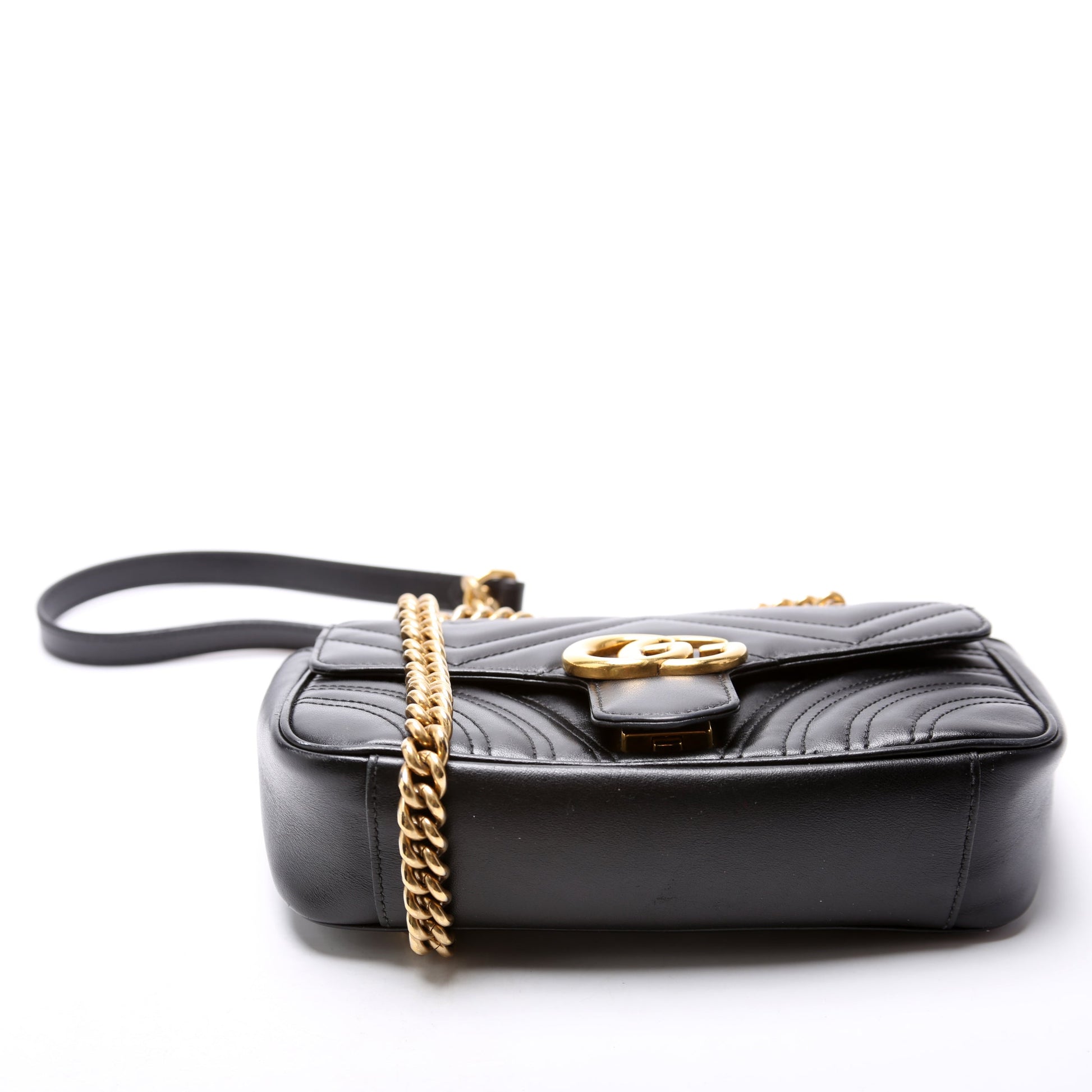 Gucci Marmont Leather Black Mini Flap Shoulder Bag