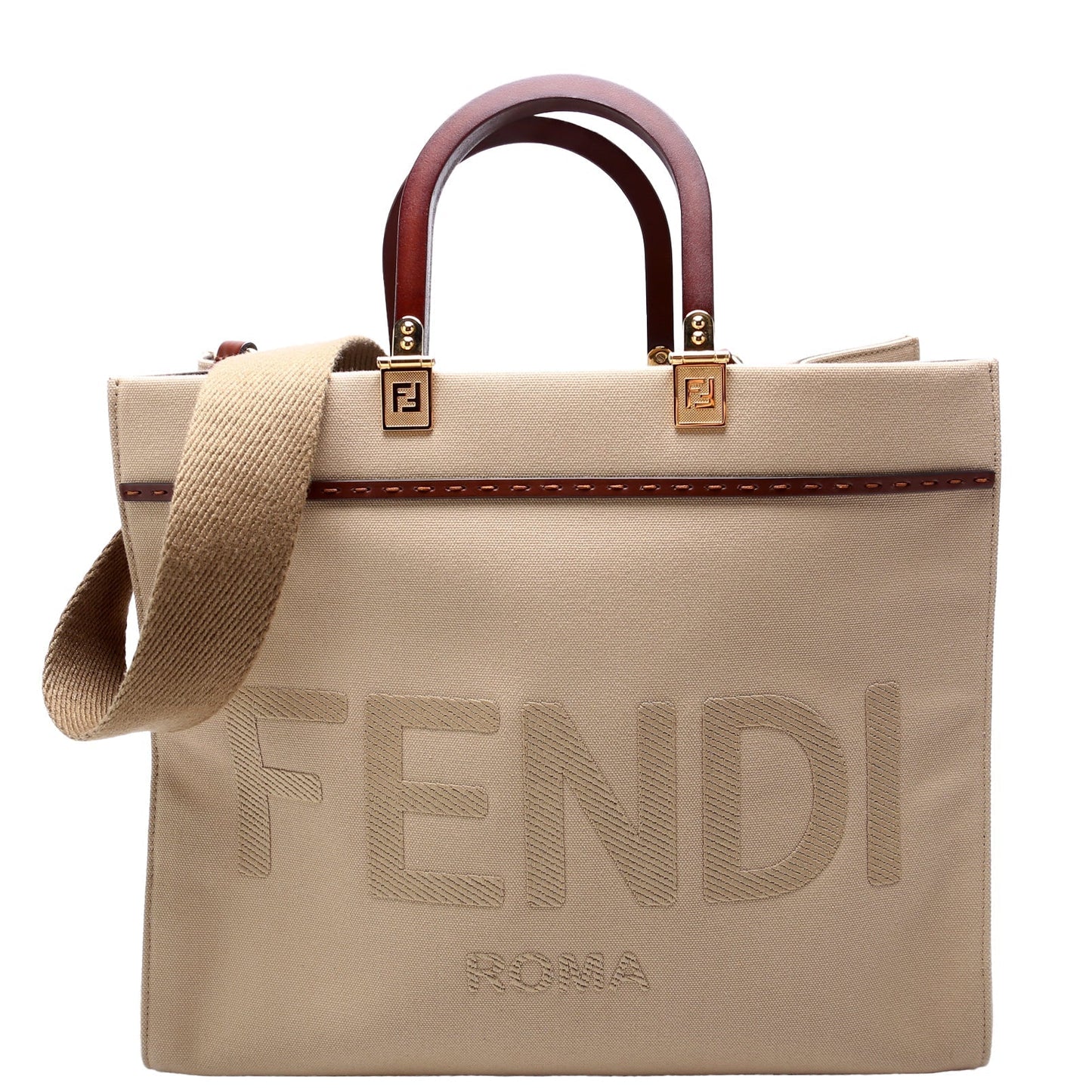Fendi 8Bh386 Sunshine Shopper Bag Canvas Tan Medium Travel Bag