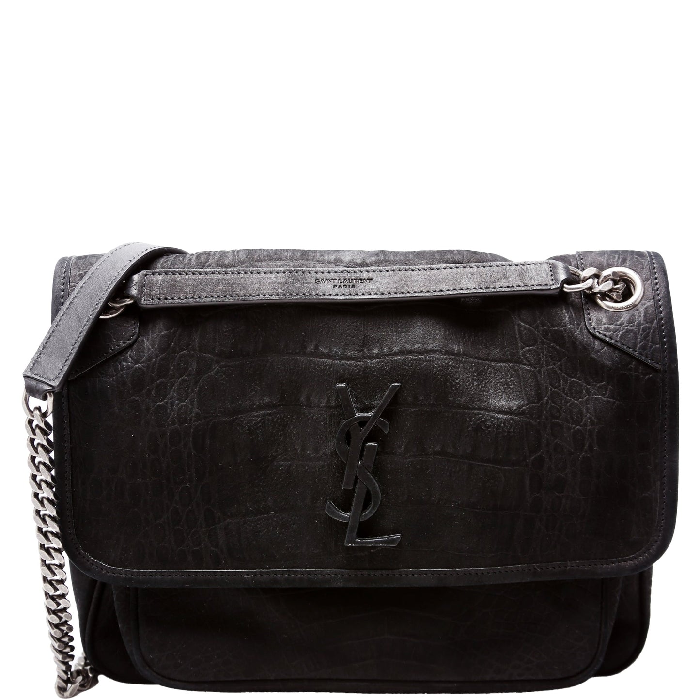 YSL Saint Laurent Saint Laurent Crocodile Embossed Nubuck Niki Satchel Black Medium Travel Bag