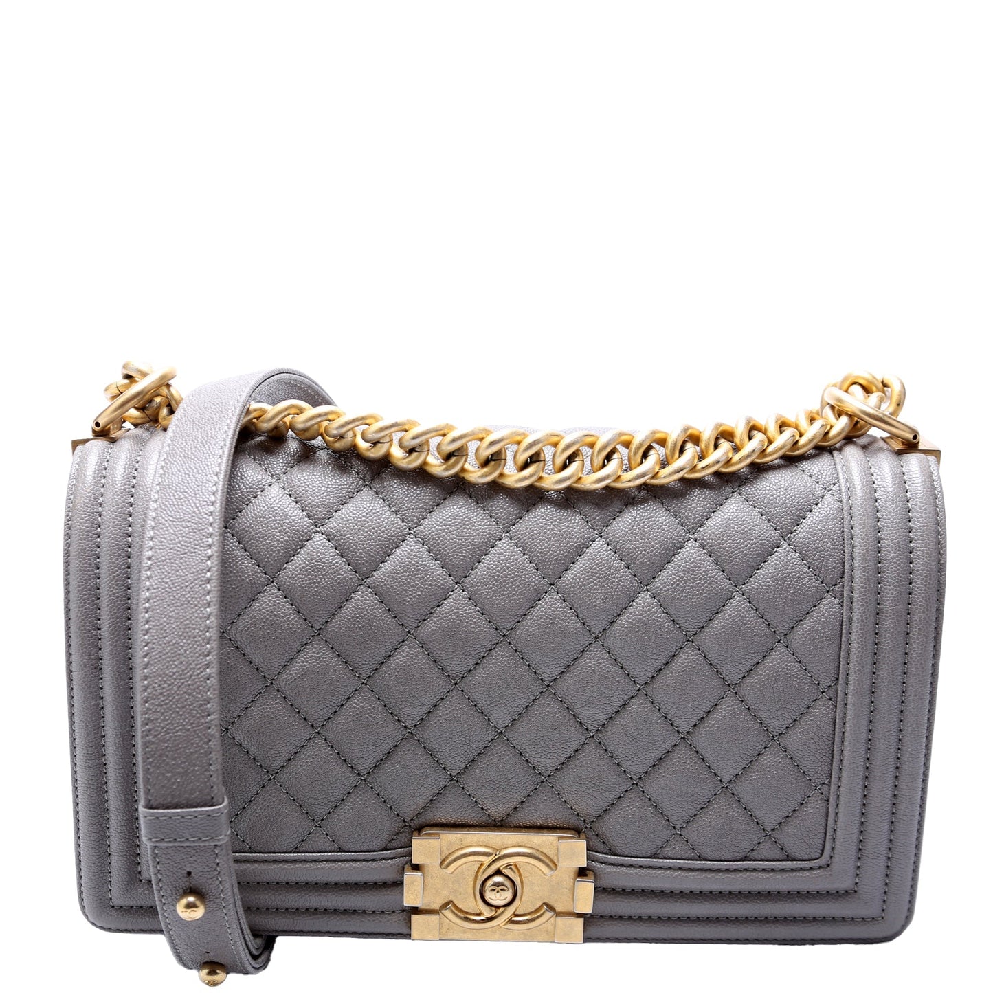 Chanel Boy Flap Old Caviar 25-28M Grey Handbag