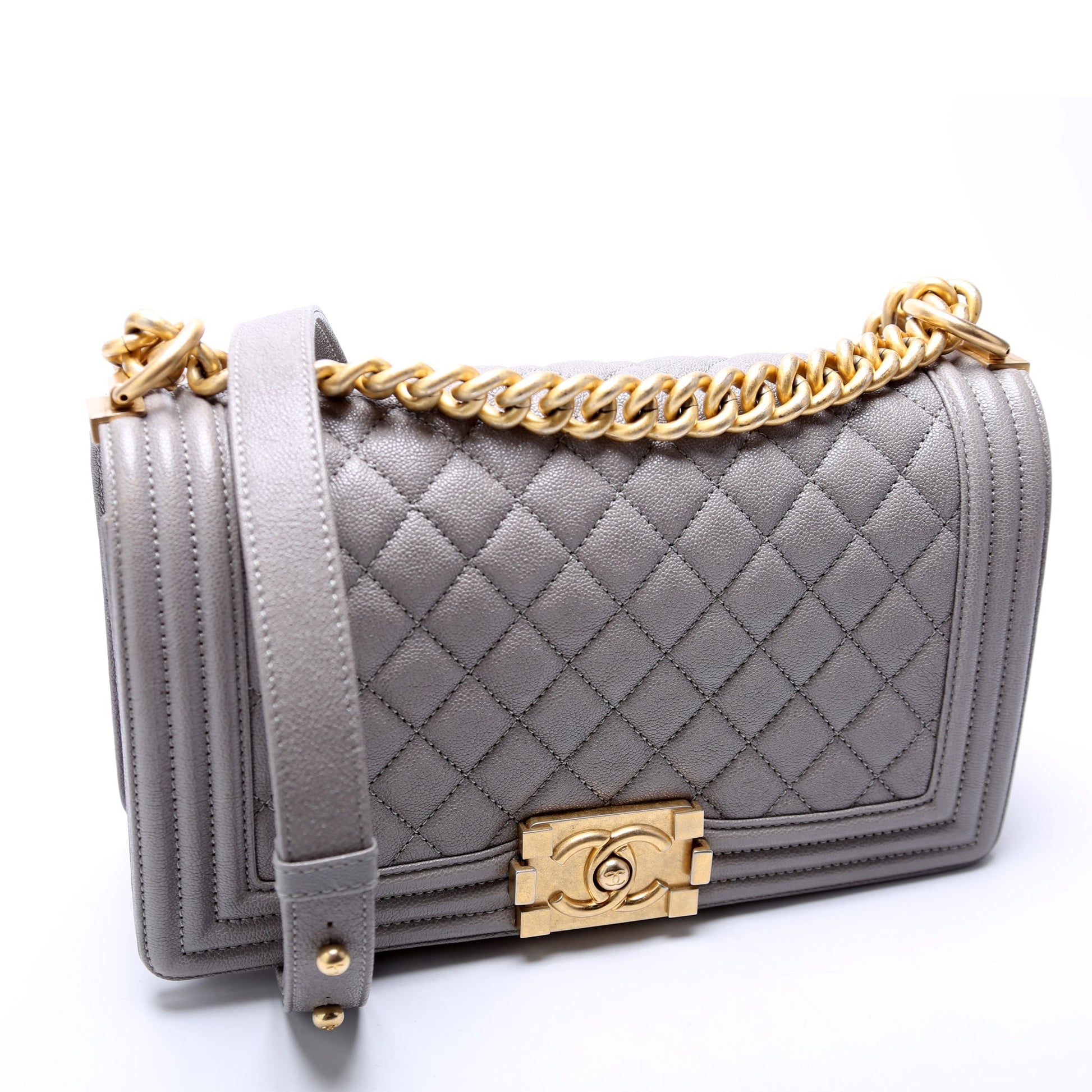 Chanel Boy Flap Old Caviar 25-28M Grey Handbag