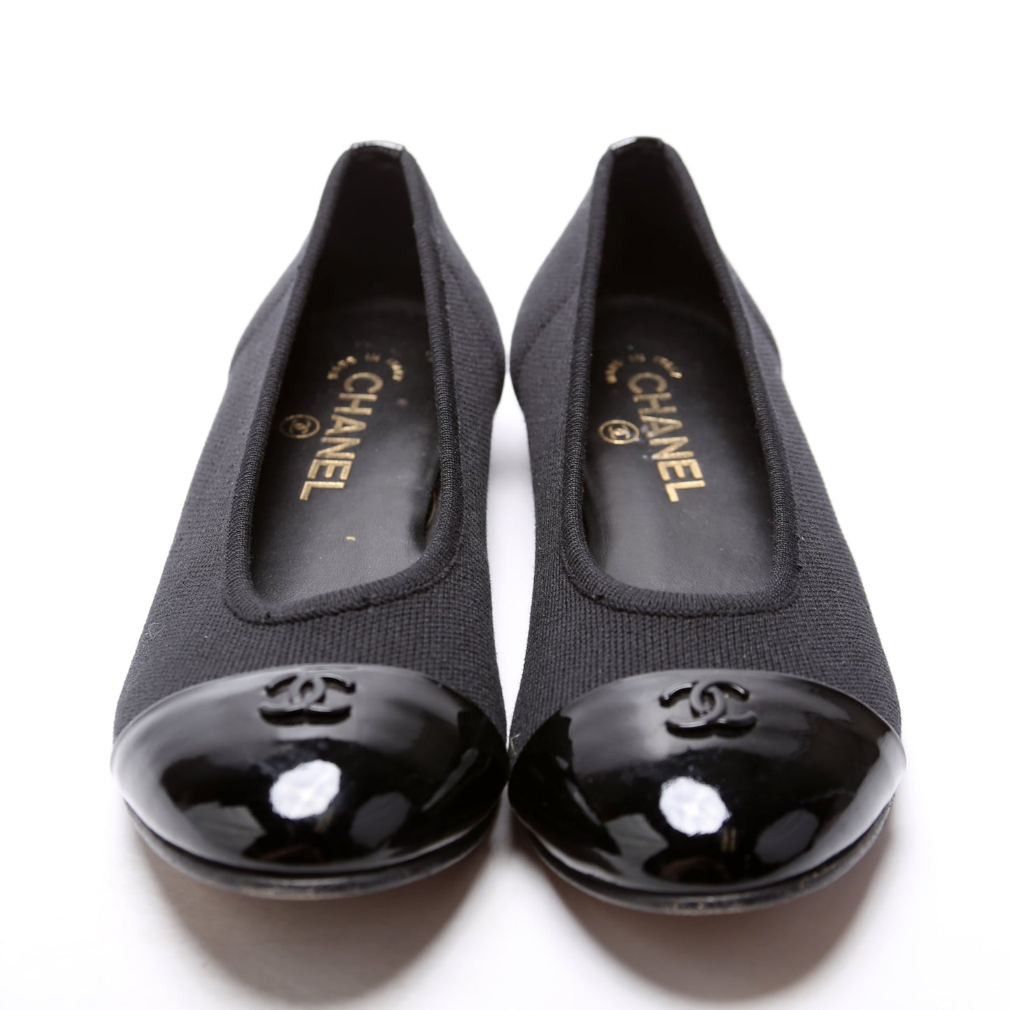 Chanel CC Ballet Patent/Knit Flats Size 39 Black