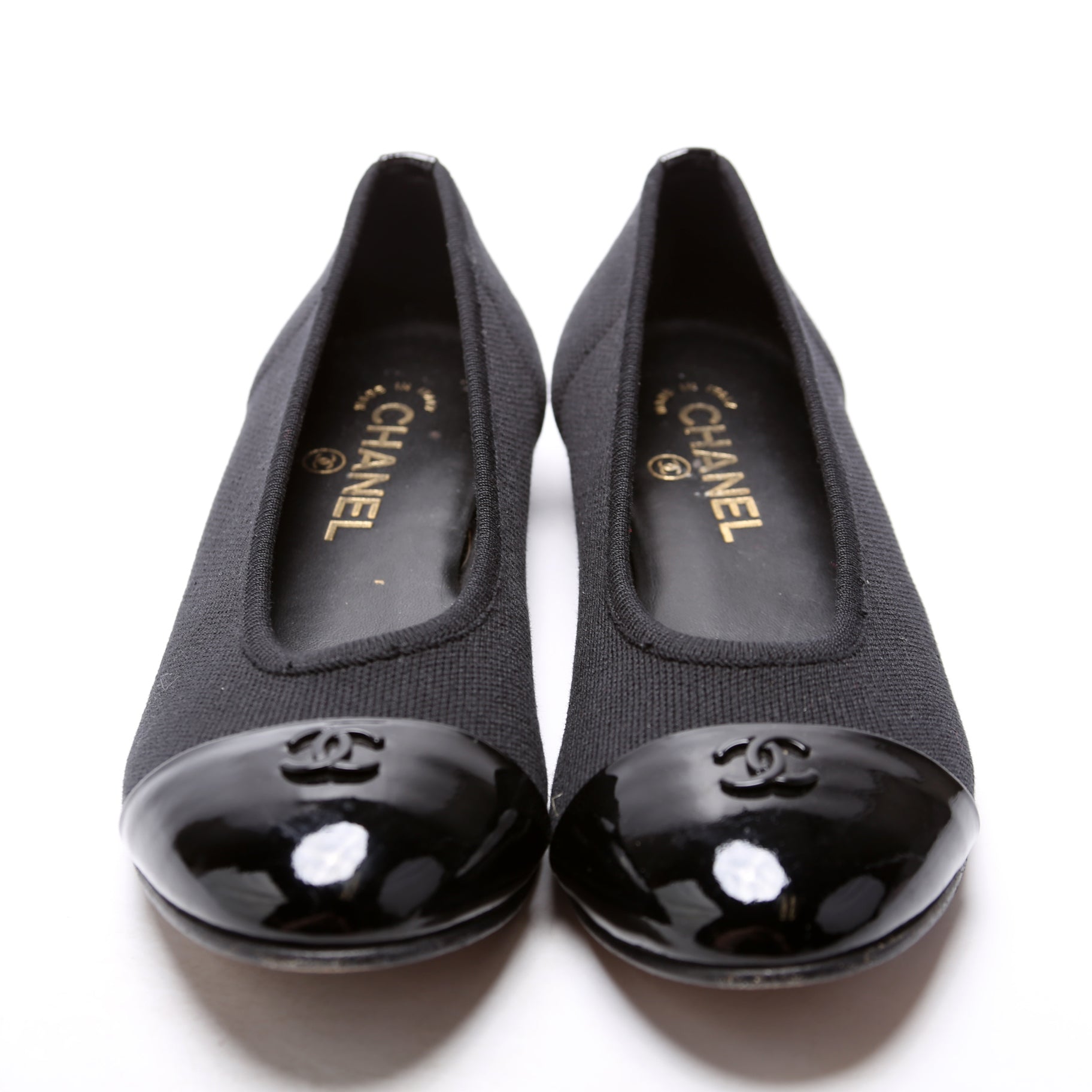 Chanel CC Ballet Patent/Knit Flats Size 39 Black