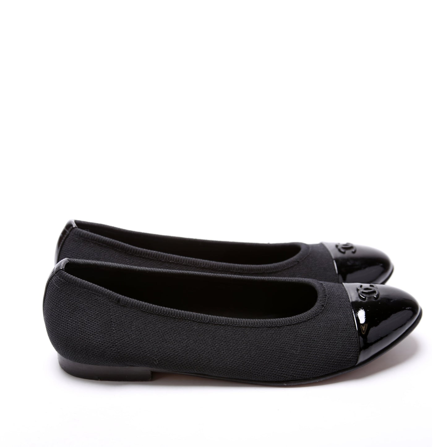 Chanel CC Ballet Patent/Knit Flats Size 39 Black