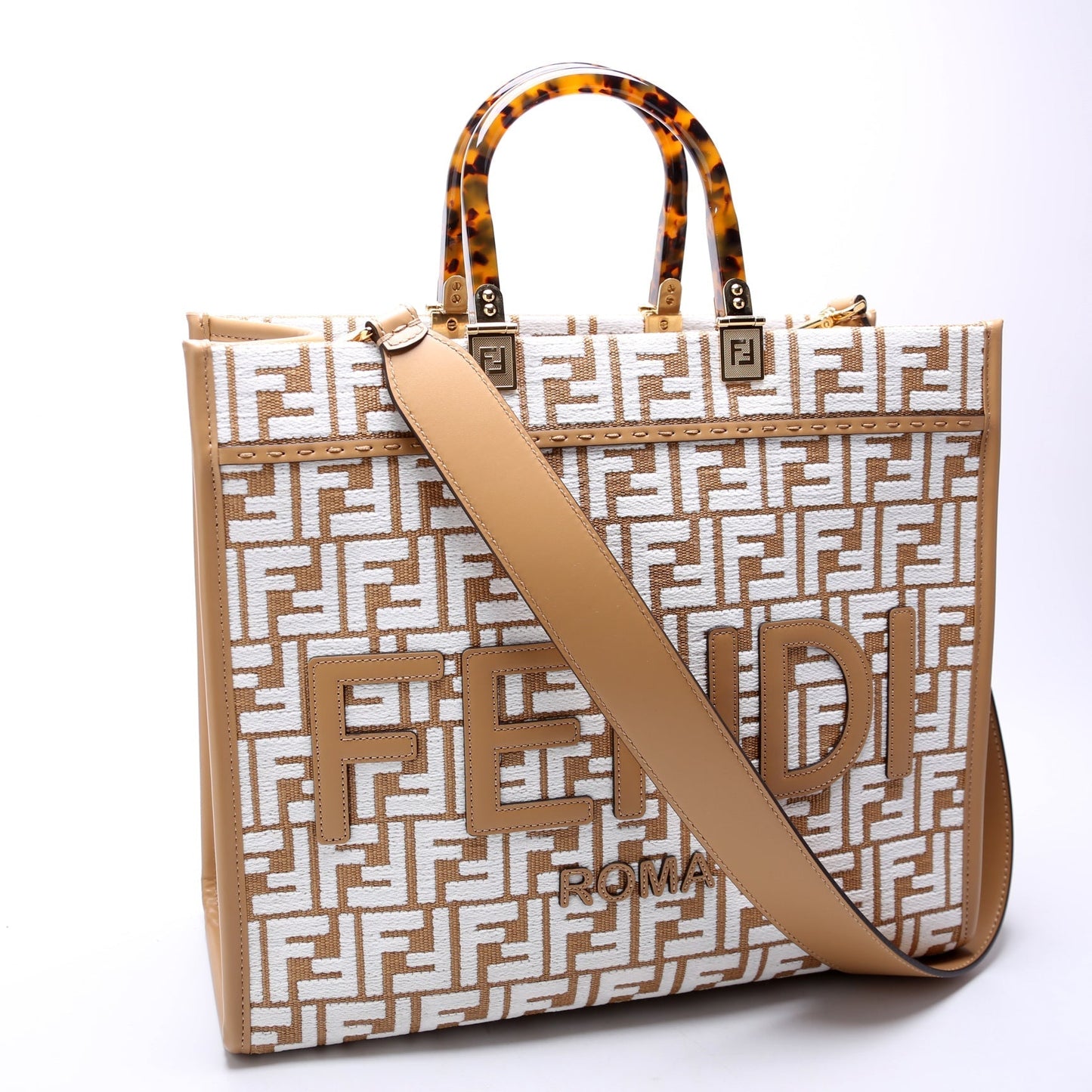 Fendi Sunshine Shopper Bag Raffia Brown Medium Travel Bag