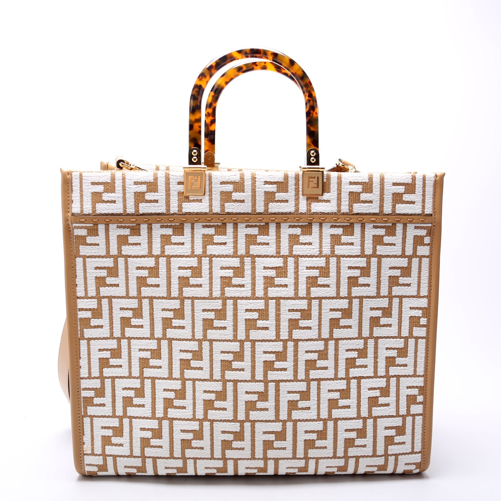 Fendi Sunshine Shopper Bag Raffia Brown Medium Travel Bag