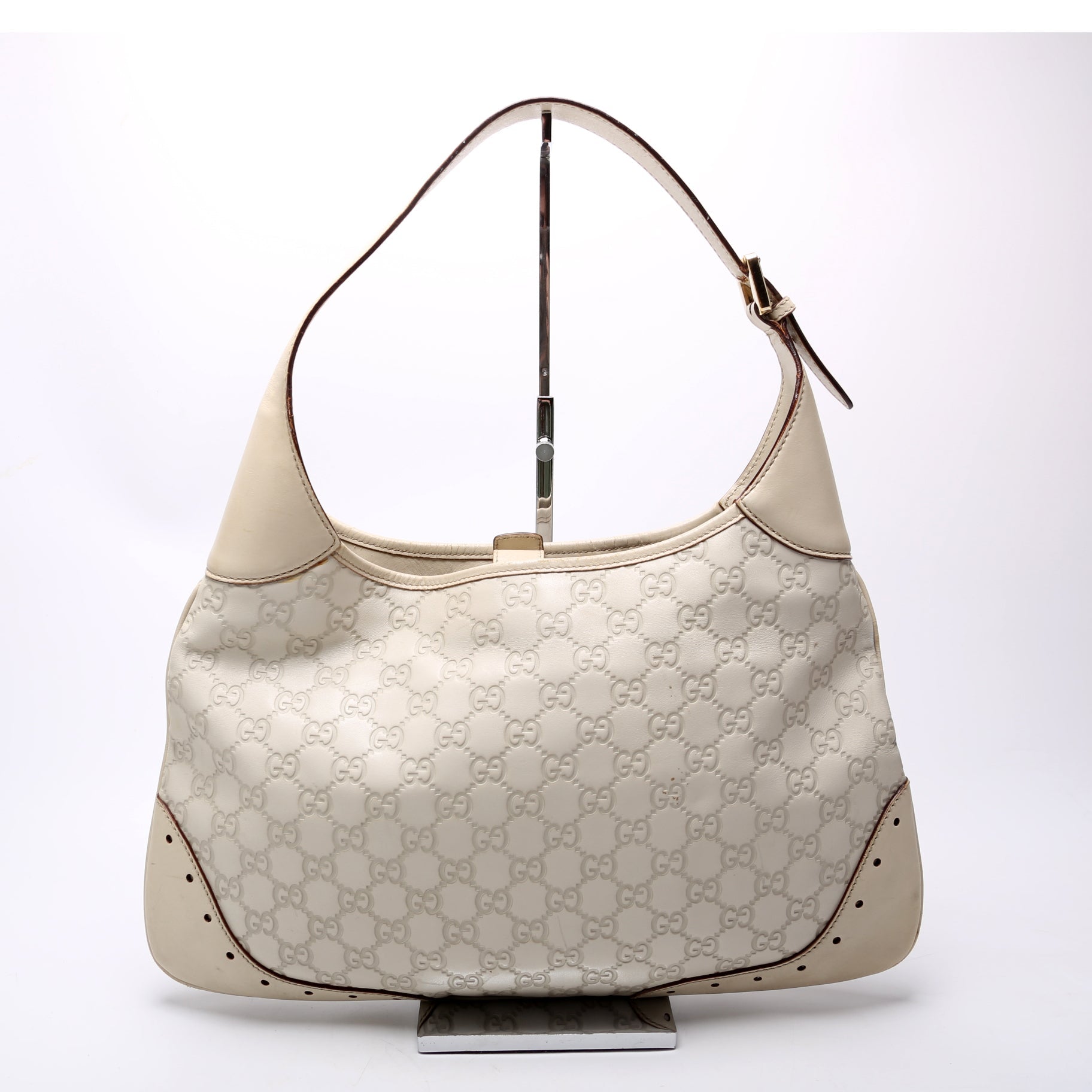 Gucci Punch Leather Cream Shoulder Bag