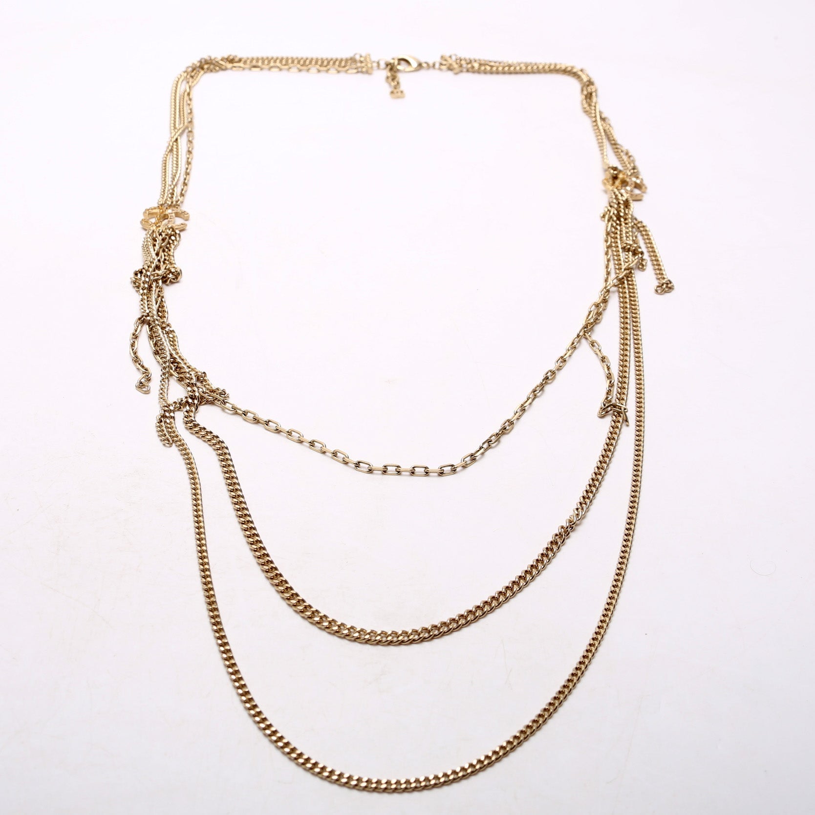Chanel Crystal CC Mutli Chain Long Necklace Gold