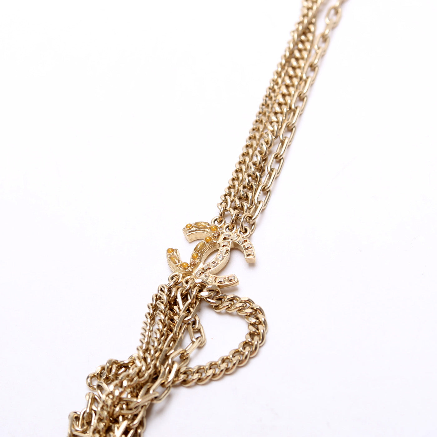 Chanel Crystal CC Mutli Chain Long Necklace Gold