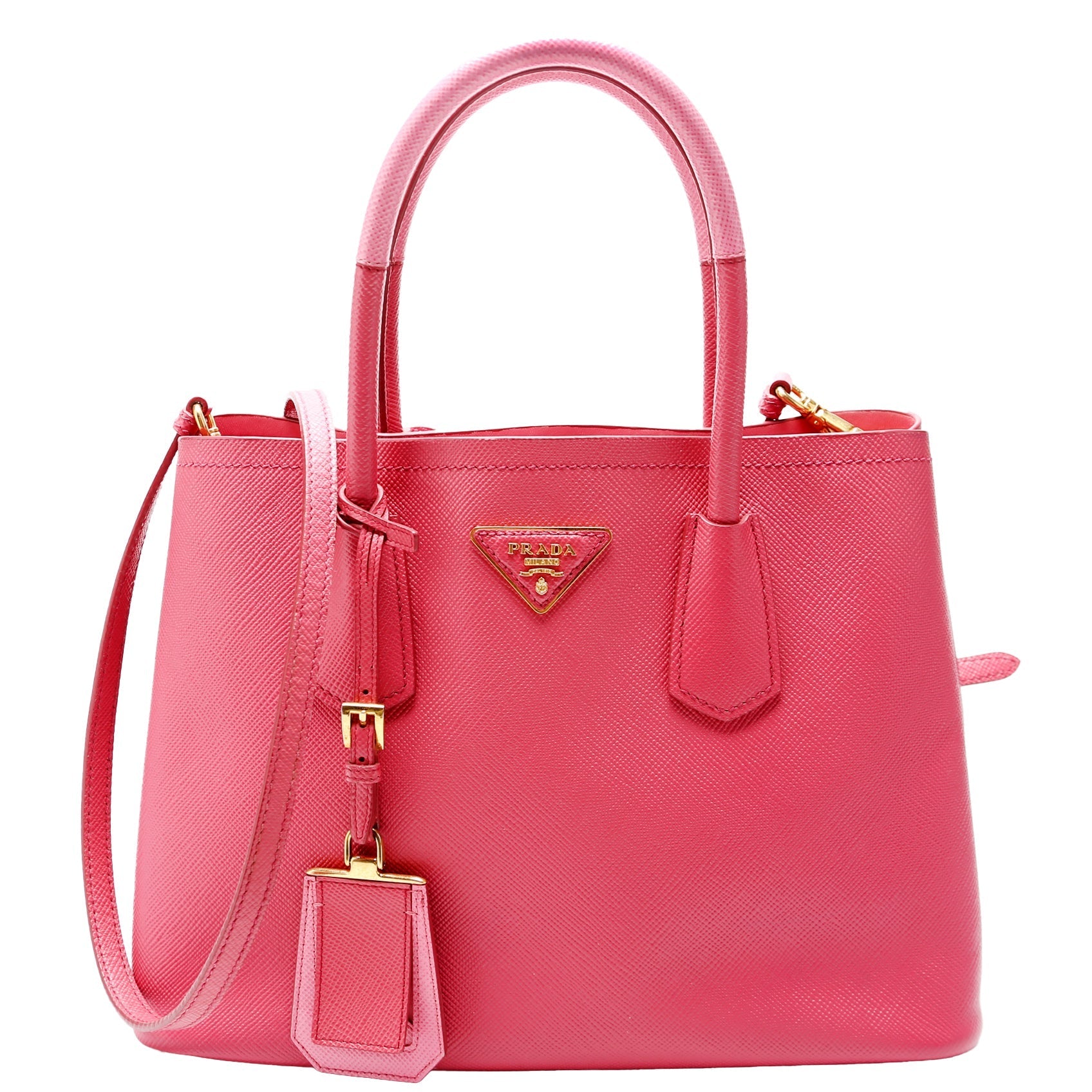 Prada Saffiano Cuir Double Bag Pink Small Travel Bag