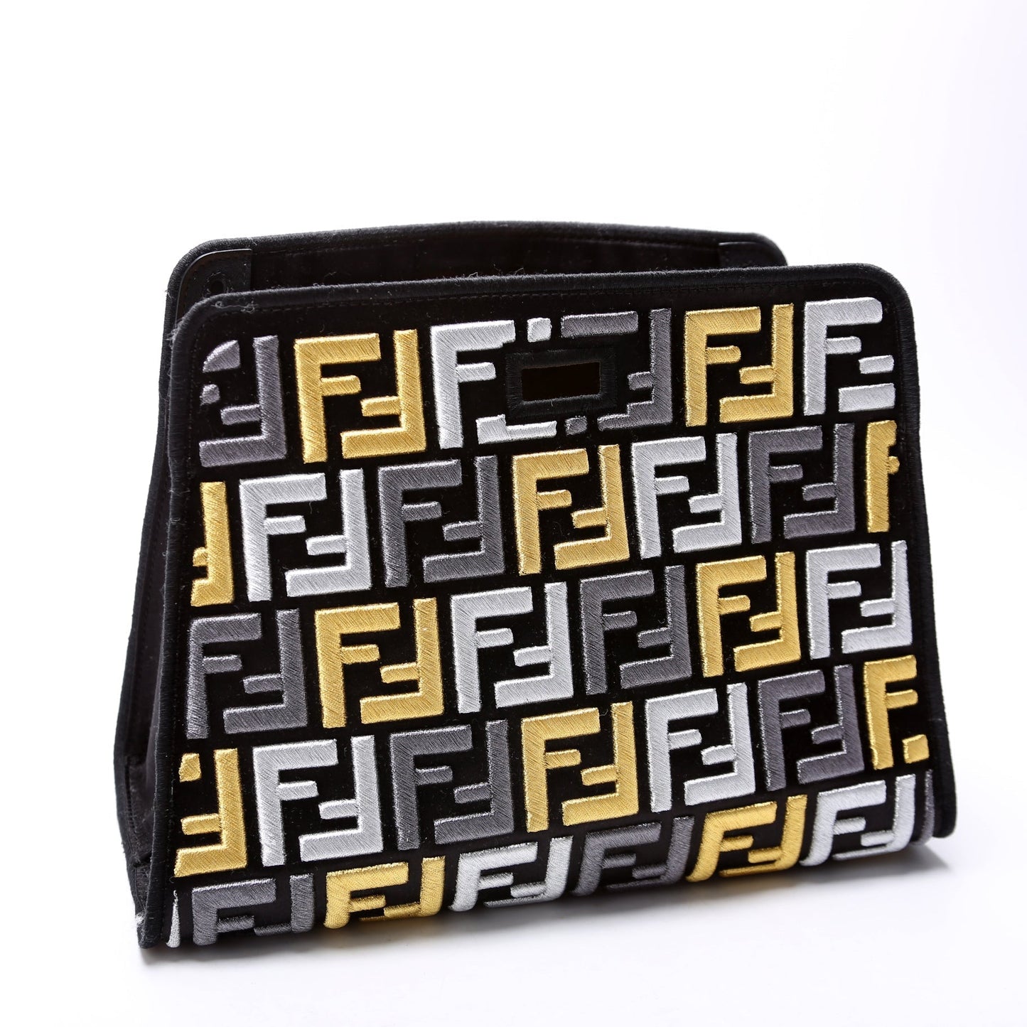 Fendi 7Ar717 Peekaboo Defender Pouch Bag Black Multicolor Travel Bag