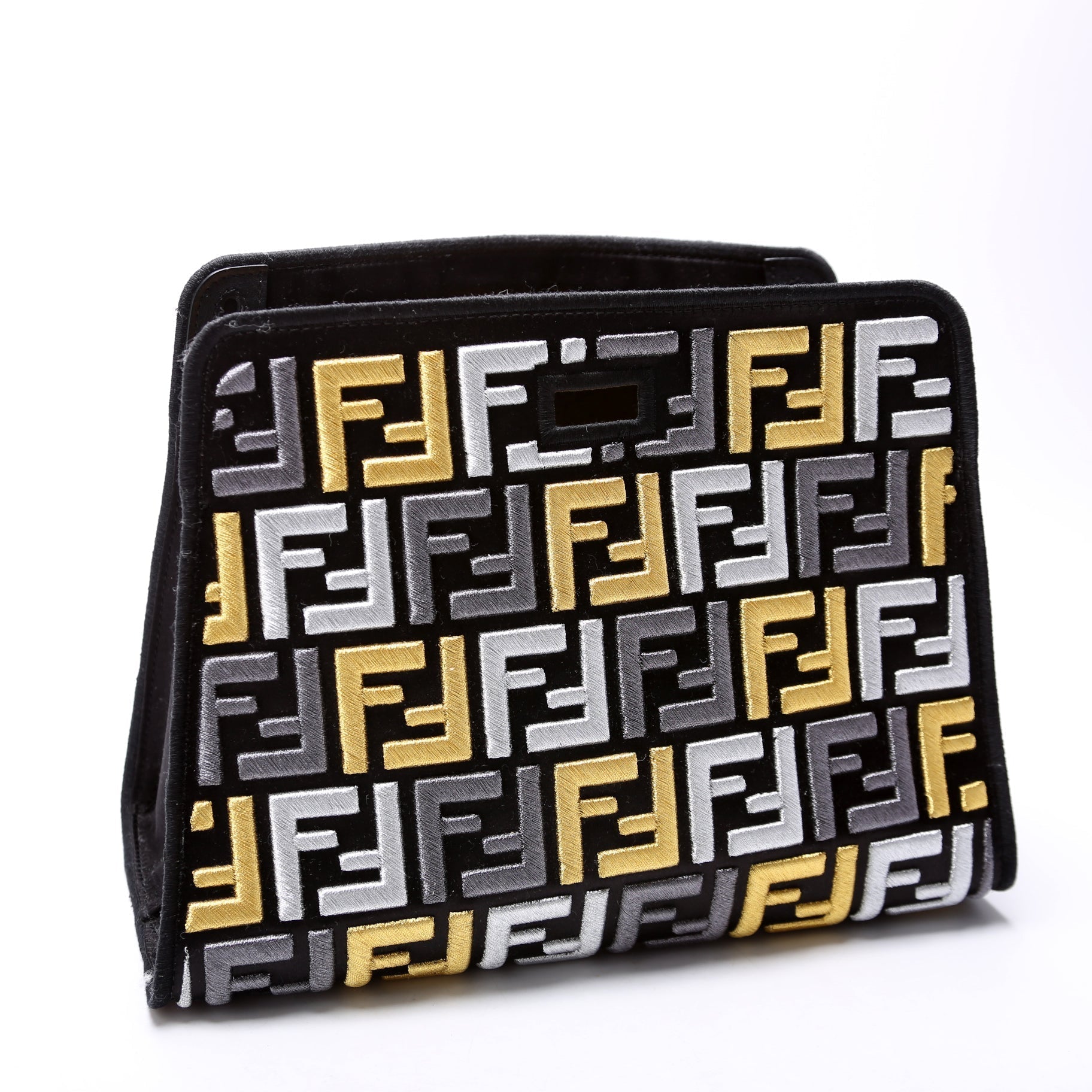 Fendi 7Ar717 Peekaboo Defender Pouch Bag Black Multicolor Travel Bag