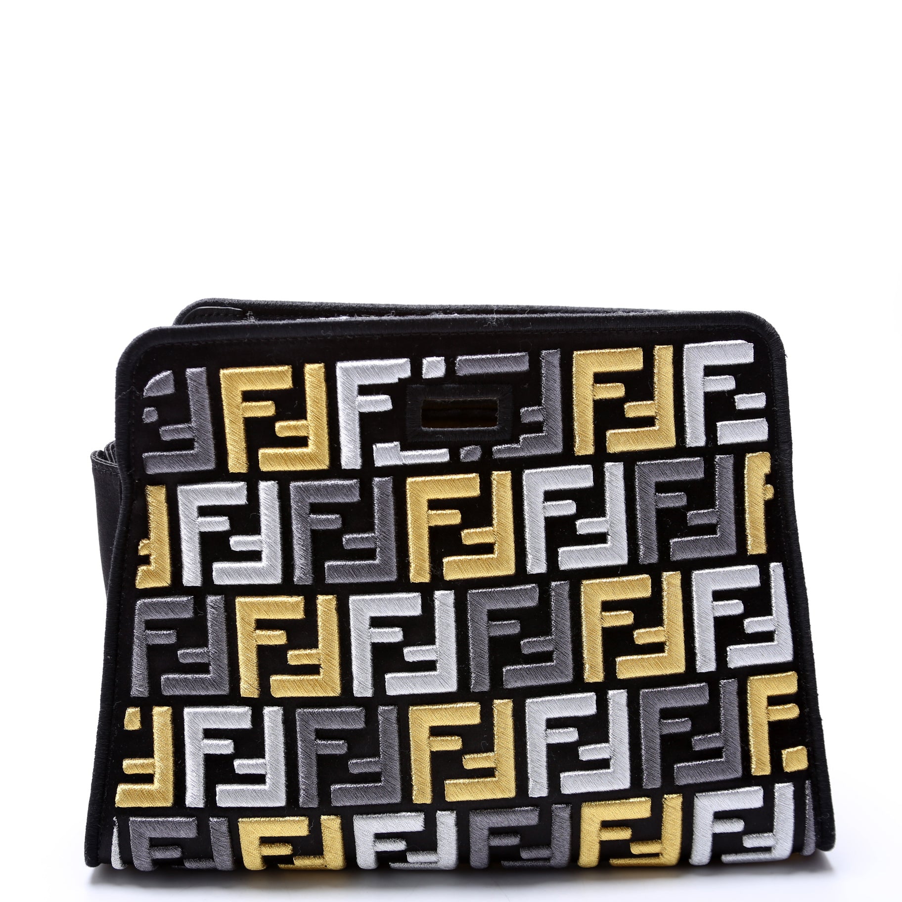 Fendi 7Ar717 Peekaboo Defender Pouch Bag Black Multicolor Travel Bag
