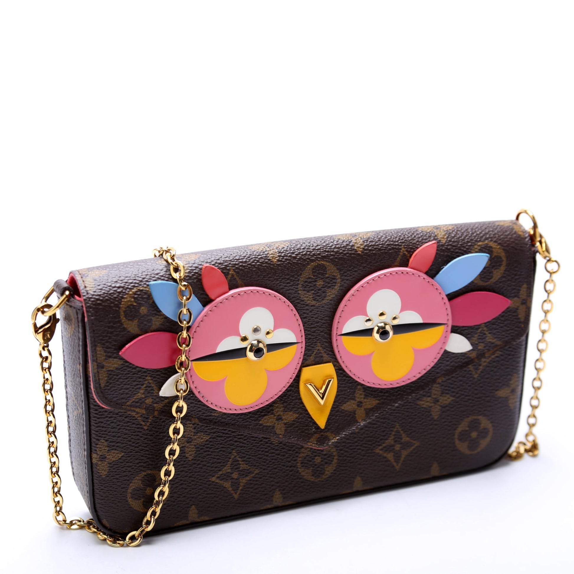 Louis Vuitton Pochette Felicie Lovely Bird Monogram Pink Clutch Bag