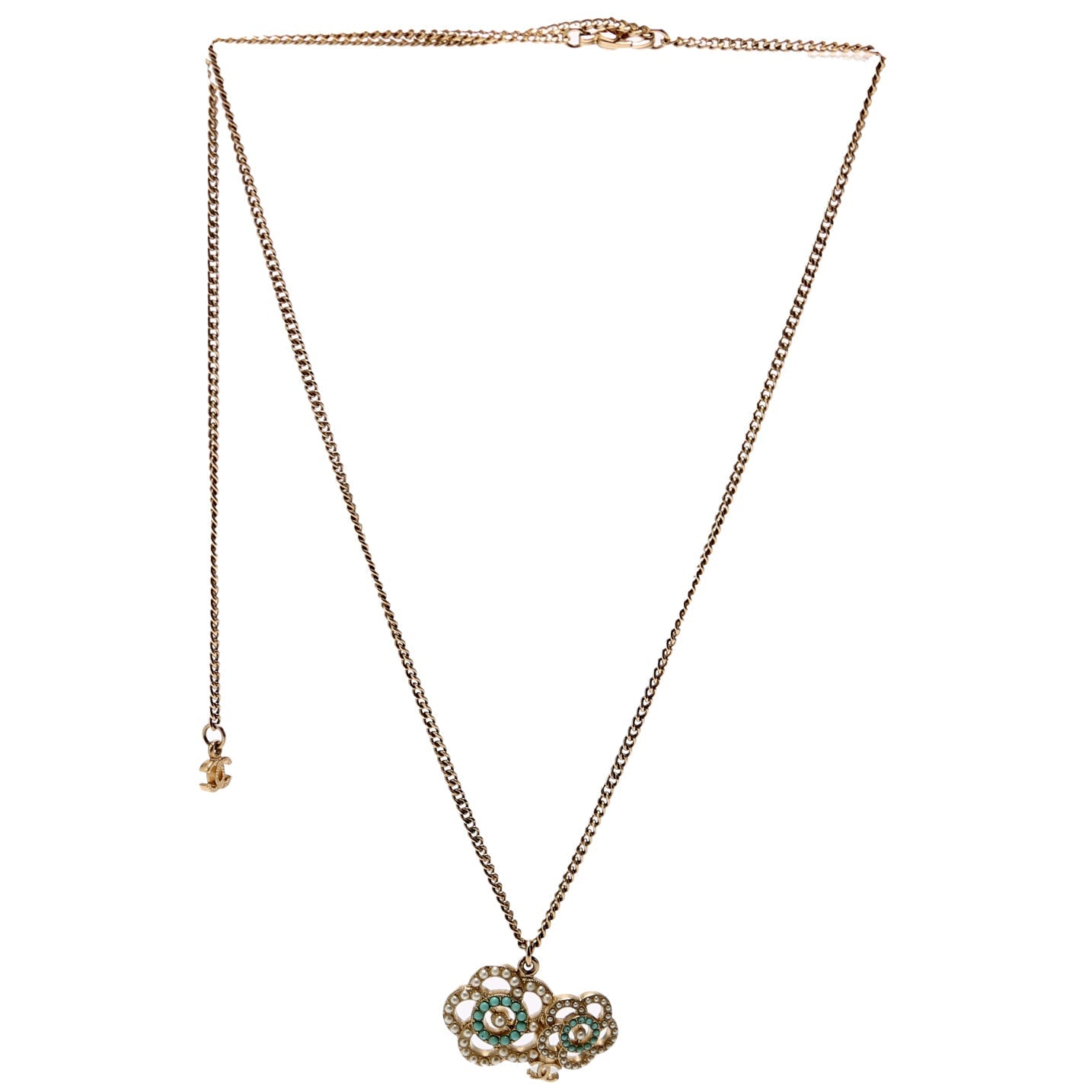 Chanel Coco Camelia Necklace Gold/Teal