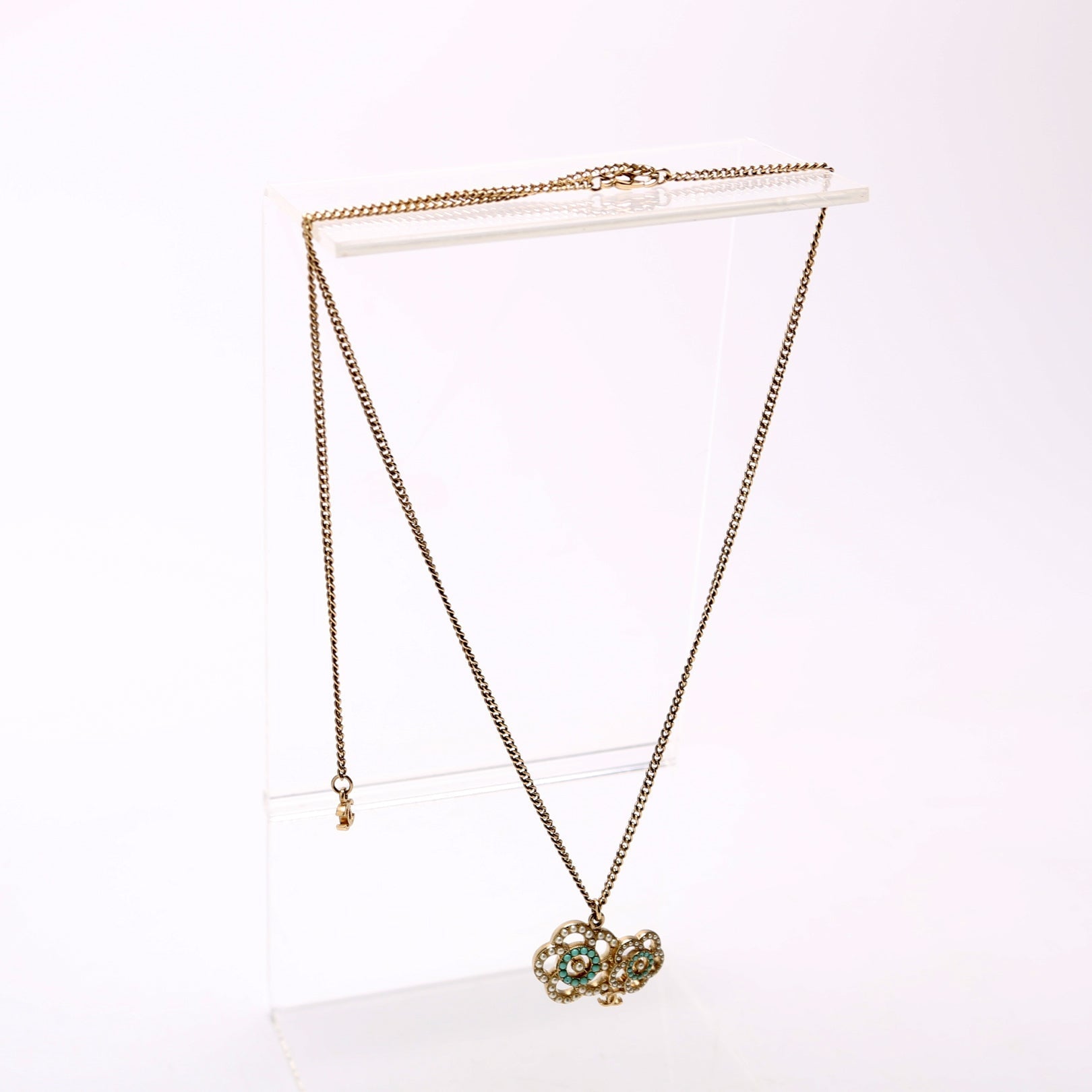 Chanel Coco Camelia Necklace Gold/Teal