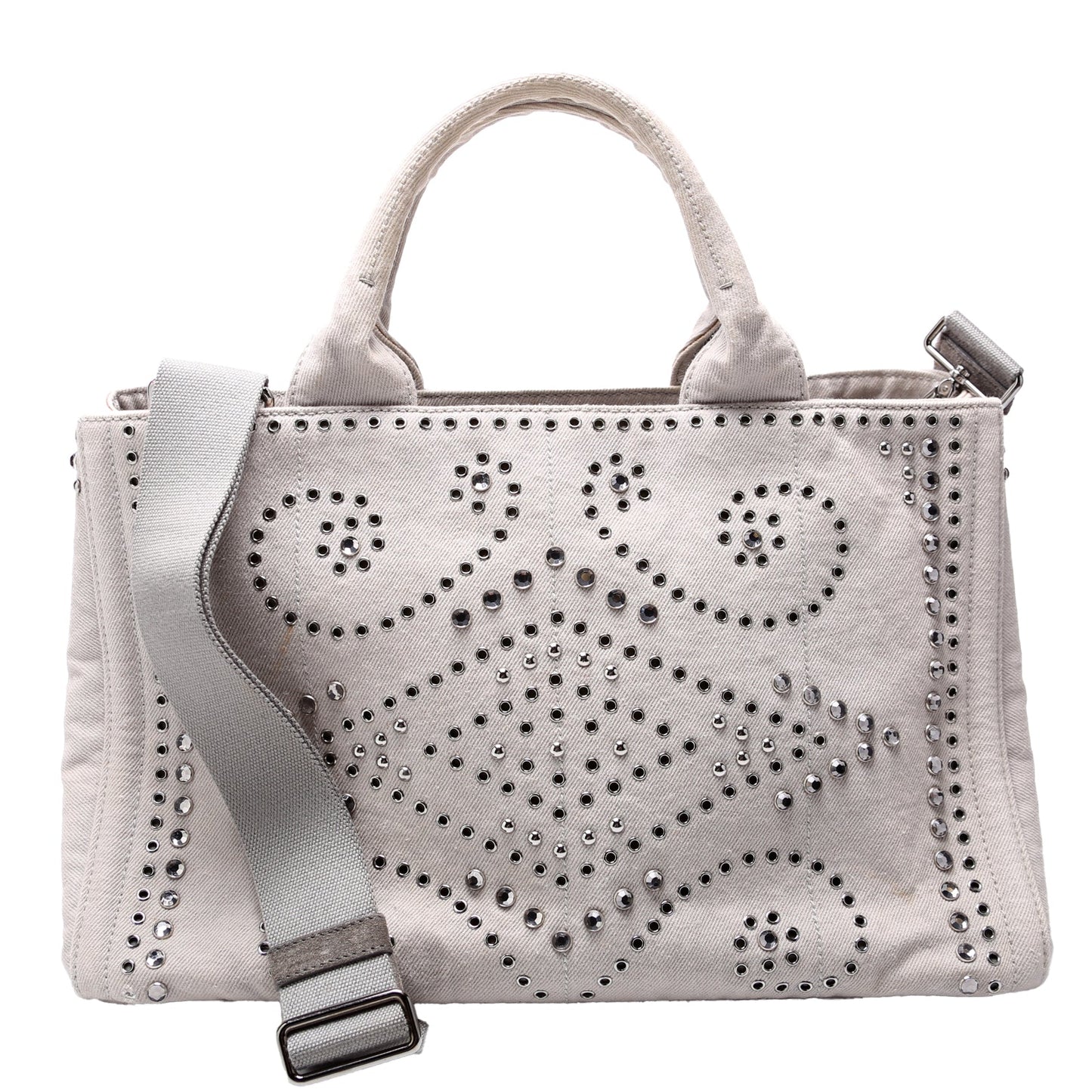 Prada Canapa Studded Tote Grey Bag Canvas Tote Bag