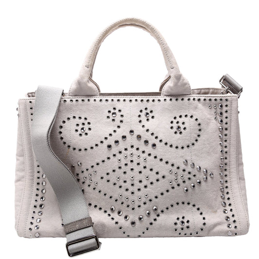 Prada Canapa Studded Tote Grey Bag Canvas Tote Bag