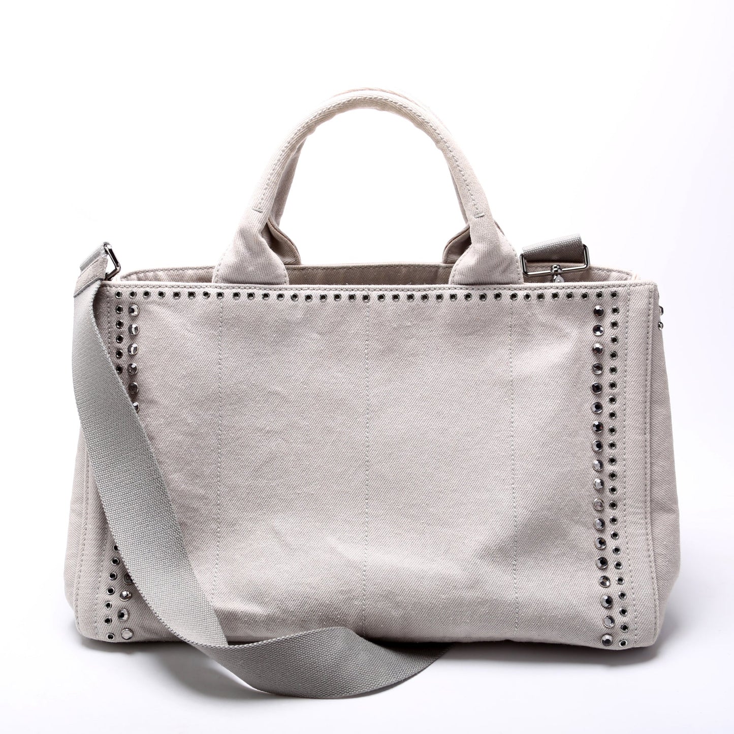 Prada Canapa Studded Tote Grey Bag Canvas Tote Bag