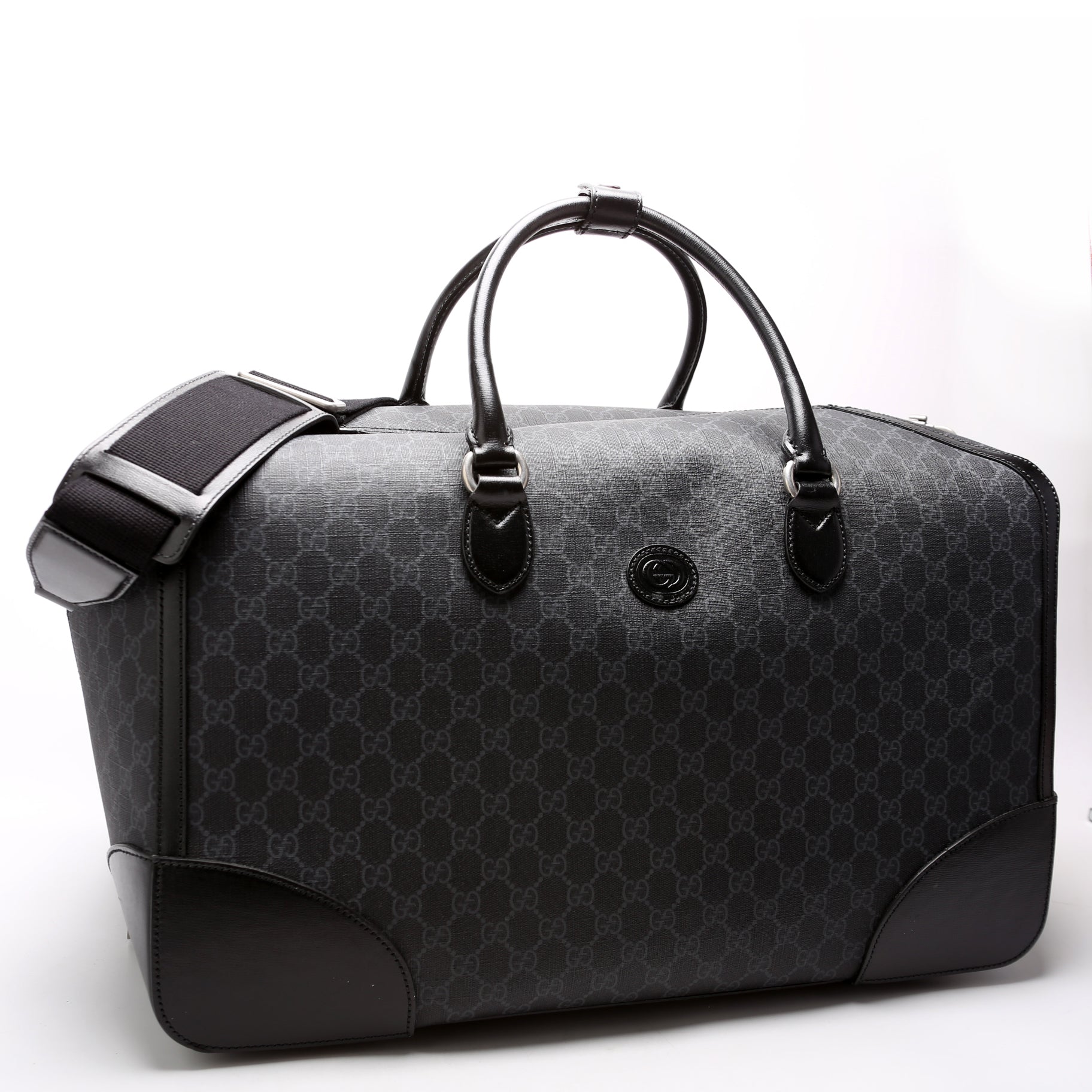 Gucci GG Supreme Interlocking G Duffle Black Large Travel Bag