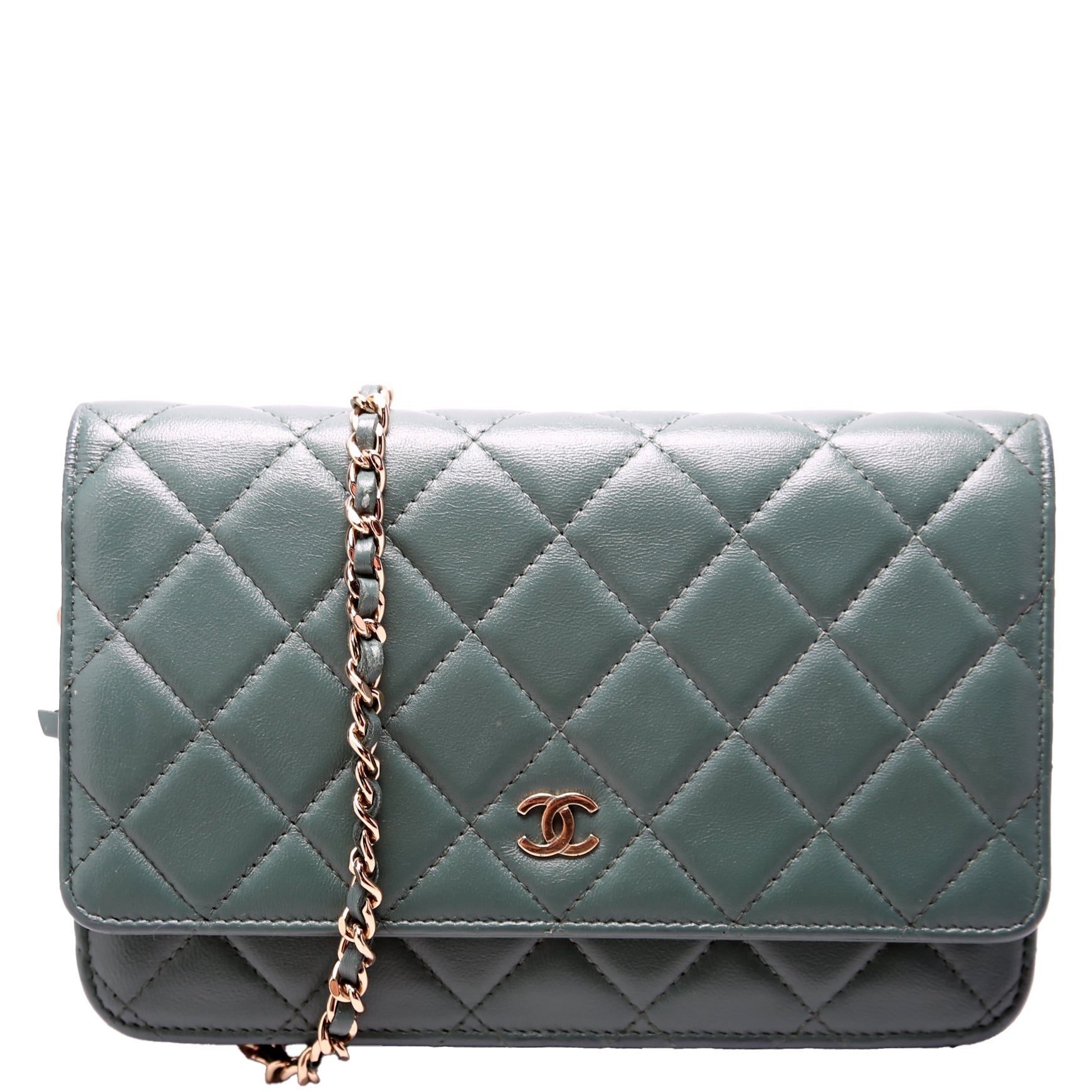 Chanel WOC Classic Quilted Lambskin 26M Green Clutch Bag