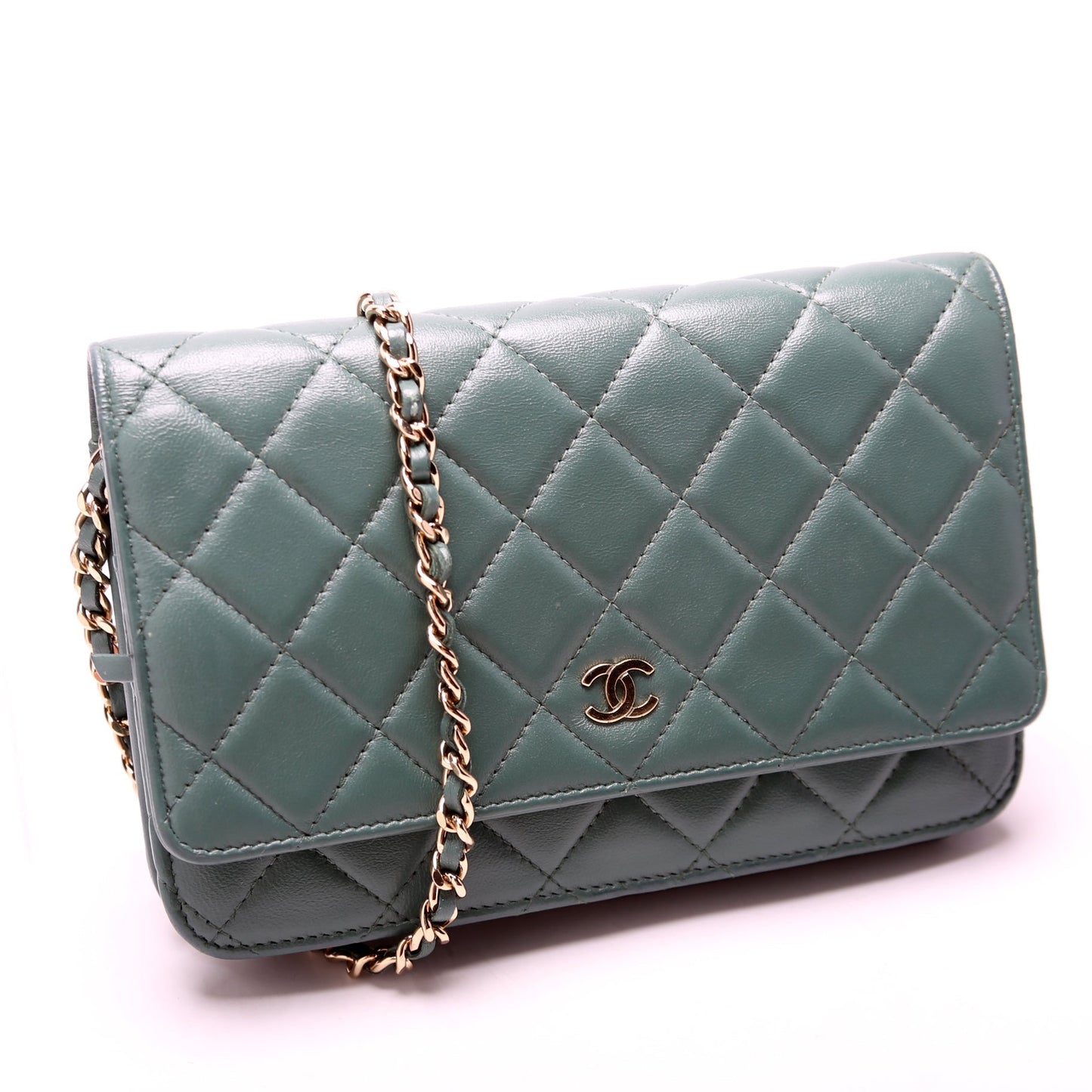 Chanel WOC Classic Quilted Lambskin 26M Green Clutch Bag