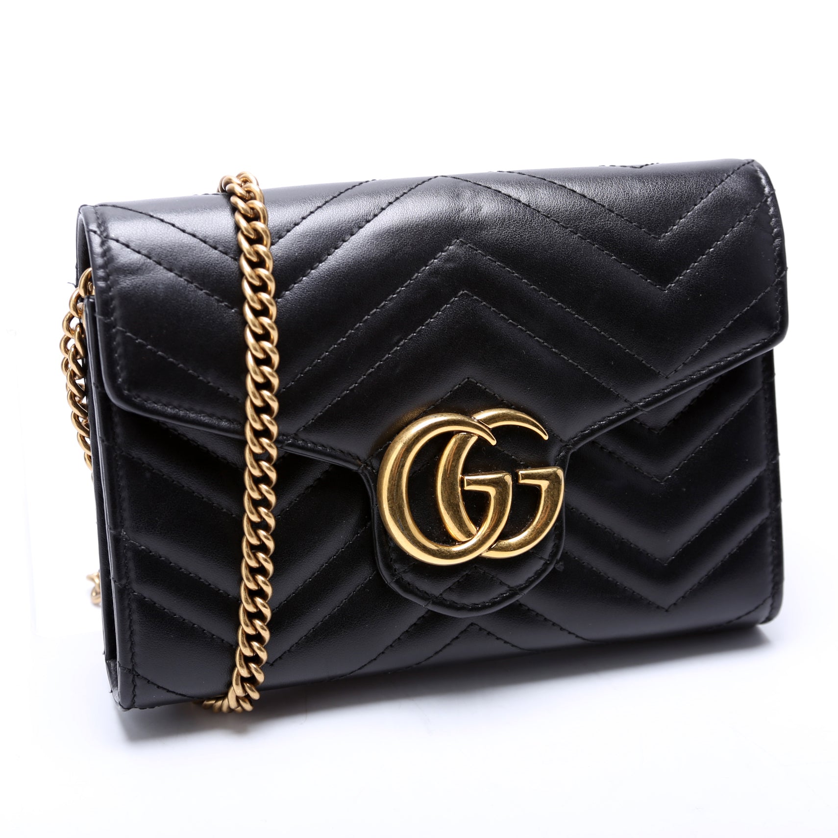Gucci Marmont Black Chain Wallet Case Black 3