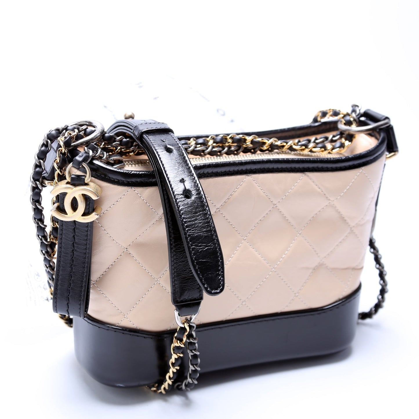 Chanel Gabrielle Hobo Calfskin 25M Black Beige Small Shoulder Bag