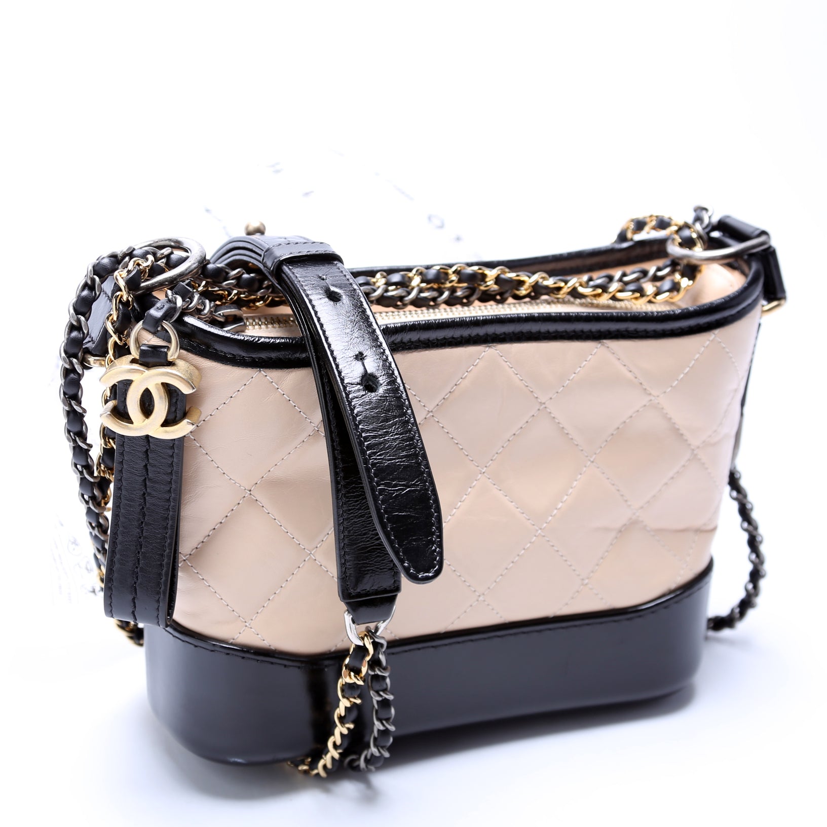 Chanel Gabrielle Hobo Calfskin 25M Black Beige Small Shoulder Bag