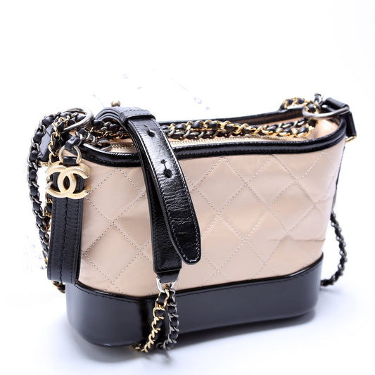 Chanel Gabrielle Hobo Calfskin 25M Black Beige Small Shoulder Bag