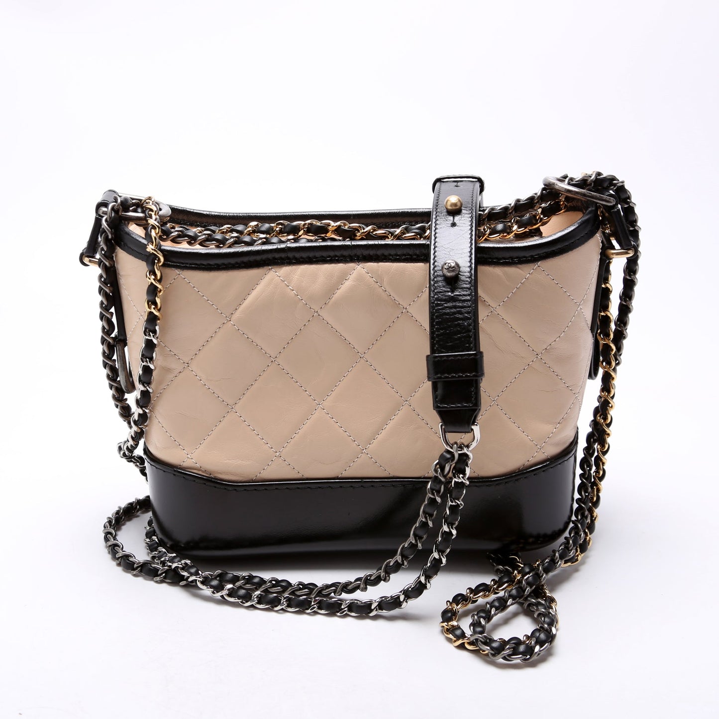 Chanel Gabrielle Hobo Calfskin 25M Black Beige Small Shoulder Bag