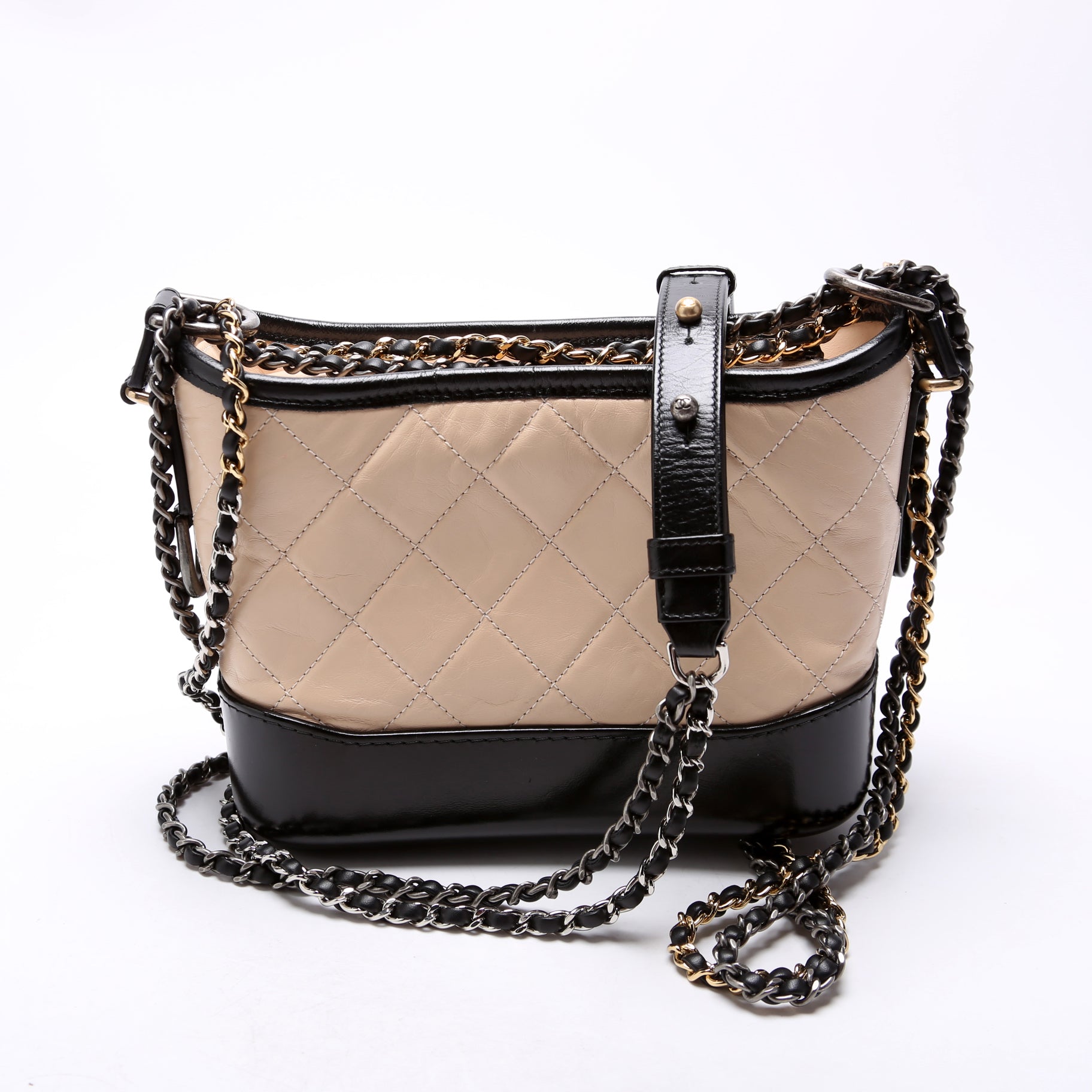 Chanel Gabrielle Hobo Calfskin 25M Black Beige Small Shoulder Bag