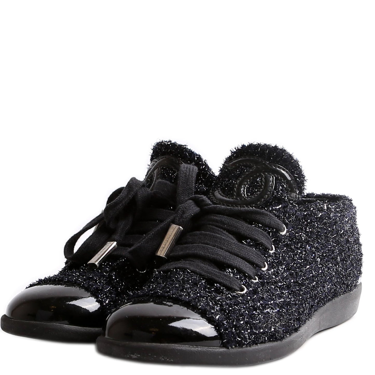 Chanel Tweed/Patent Cap Toe Trainers Size 35.5