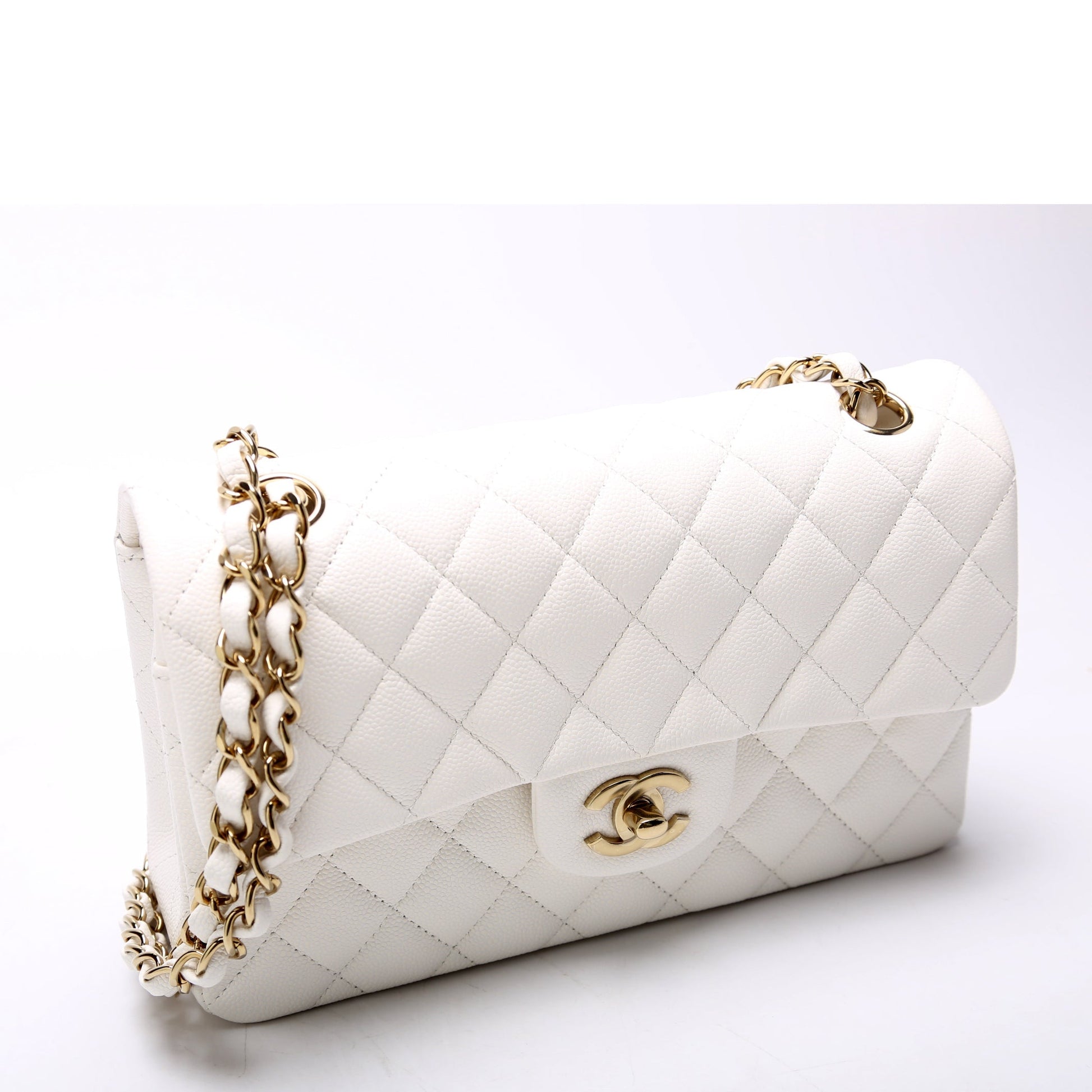 Chanel Classic Flap Caviar White Small Handbag