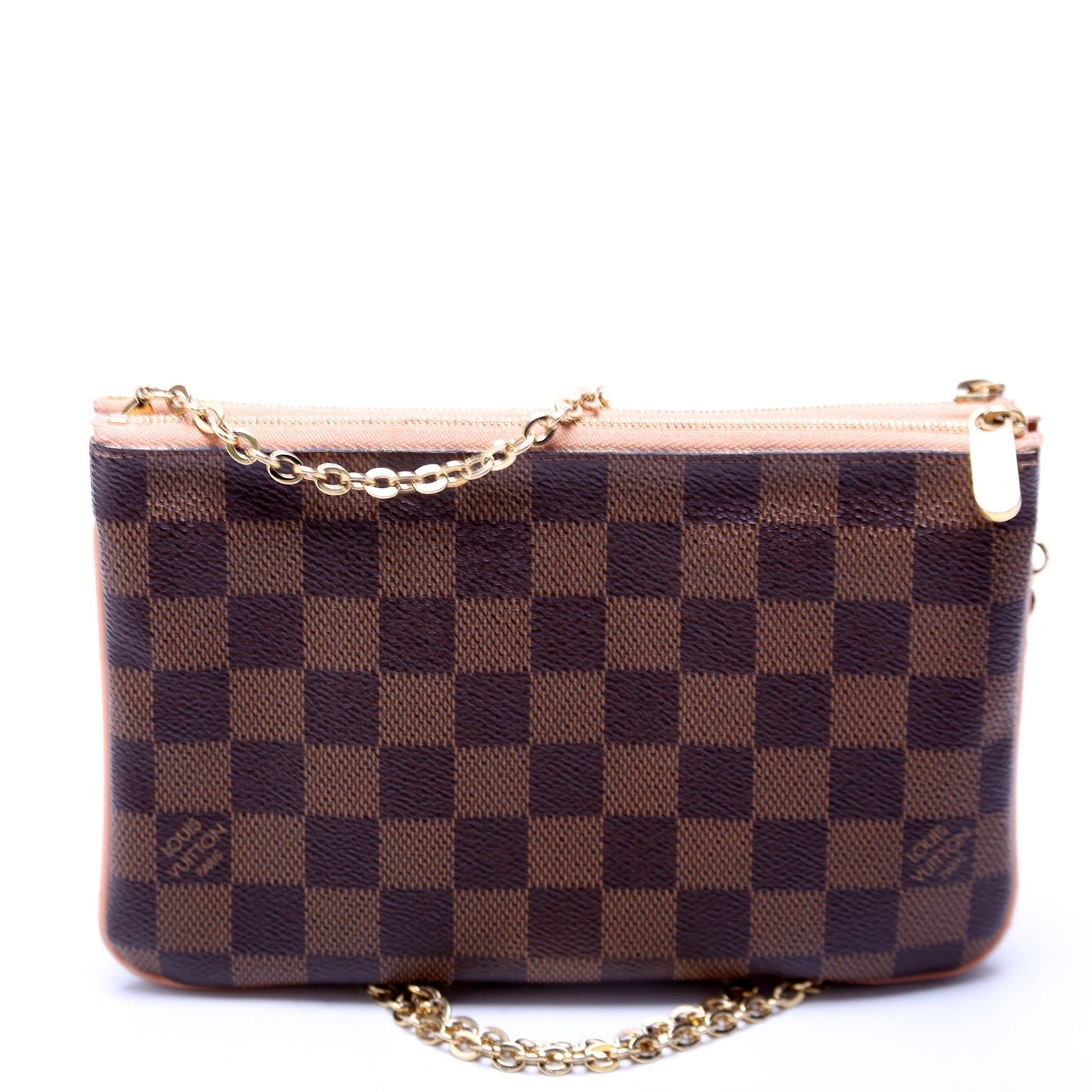 Louis Vuitton Pochette Double Zip Ebene Peach Damier Clutch Bag