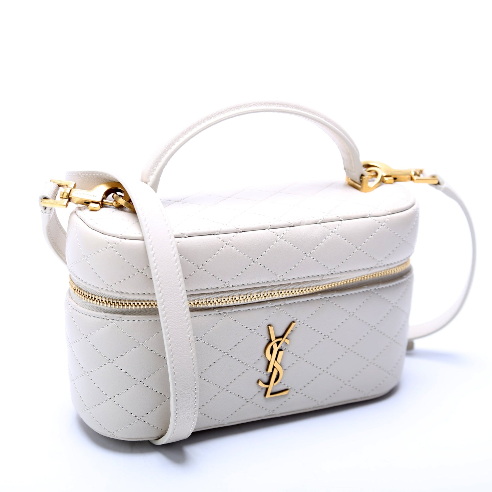 YSL Saint Laurent Gaby Vanity Bag Lambskin Quilted Cream Travel Bag
