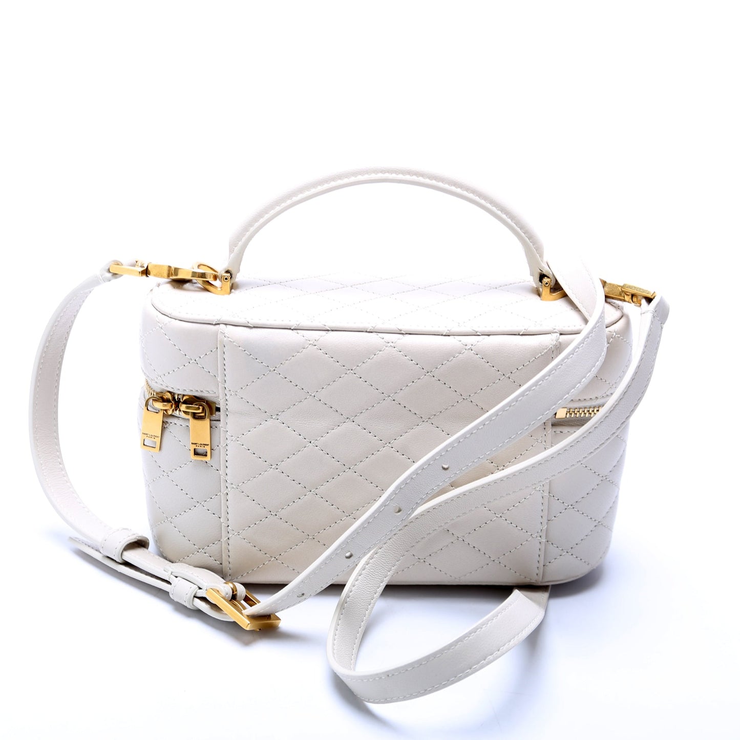 YSL Saint Laurent Gaby Vanity Bag Lambskin Quilted Cream Travel Bag