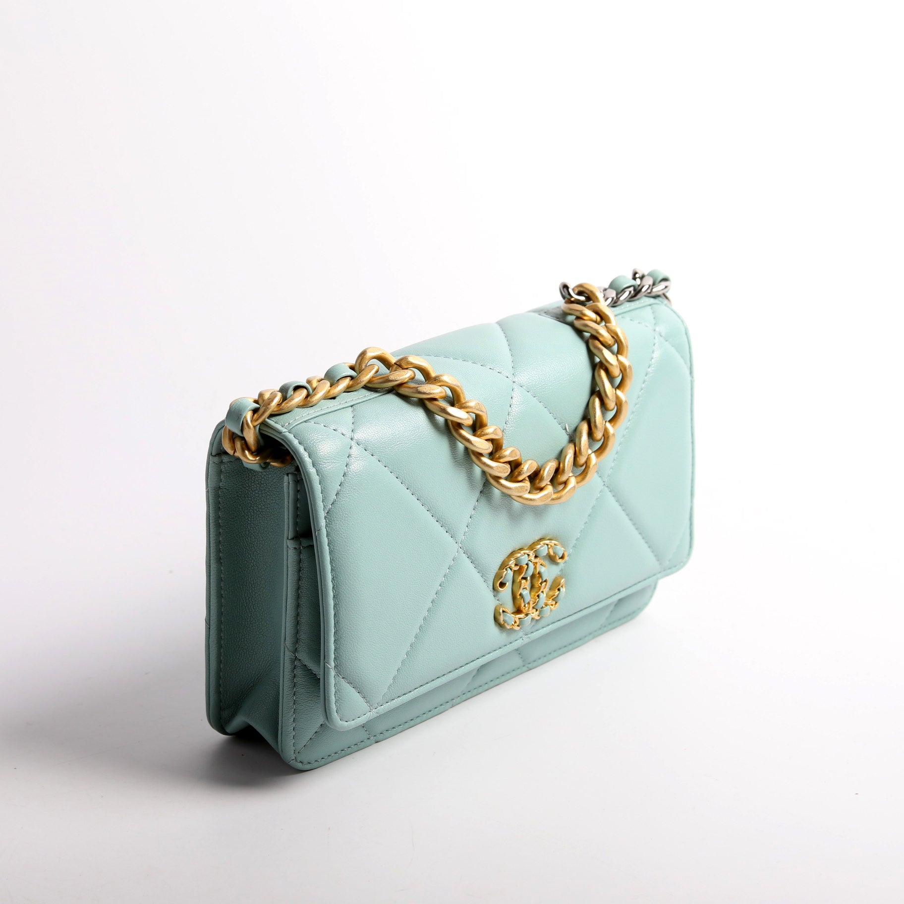 Chanel 19 WOC Quilted Lambskin 29M Blue Clutch Bag
