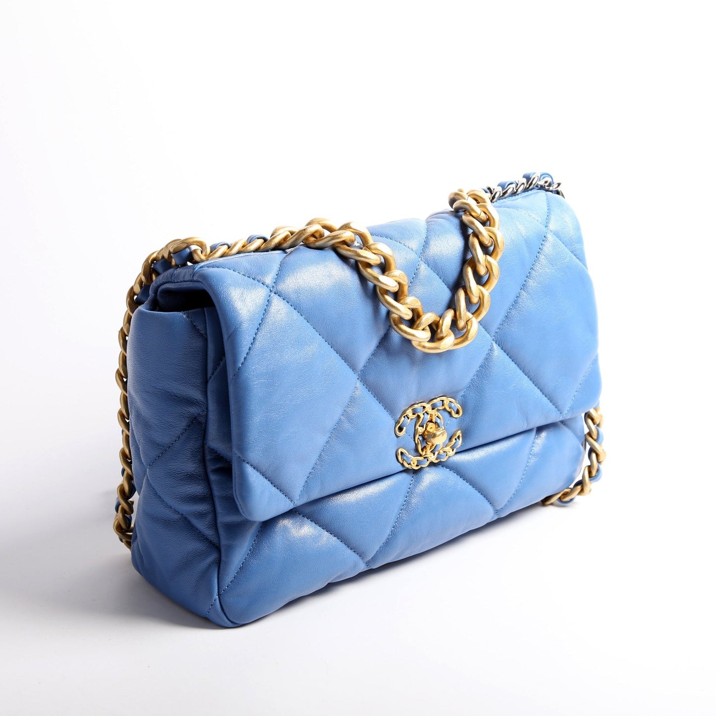 Chanel Quilted Goatskin 19 Flap 30M Blue Handbag