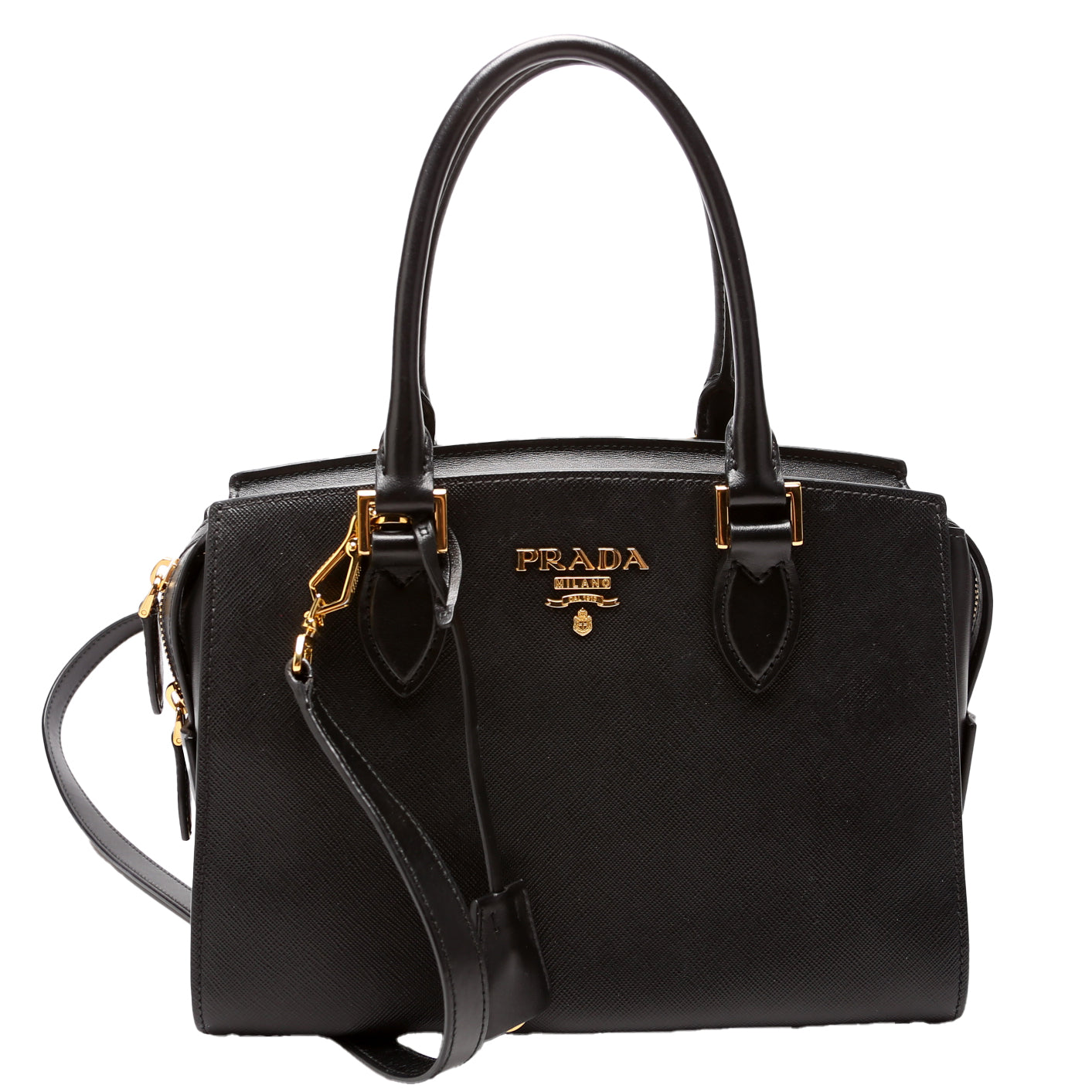 Prada Saffiano Soft Calfskin Top Handle Bag Black Small Travel Bag