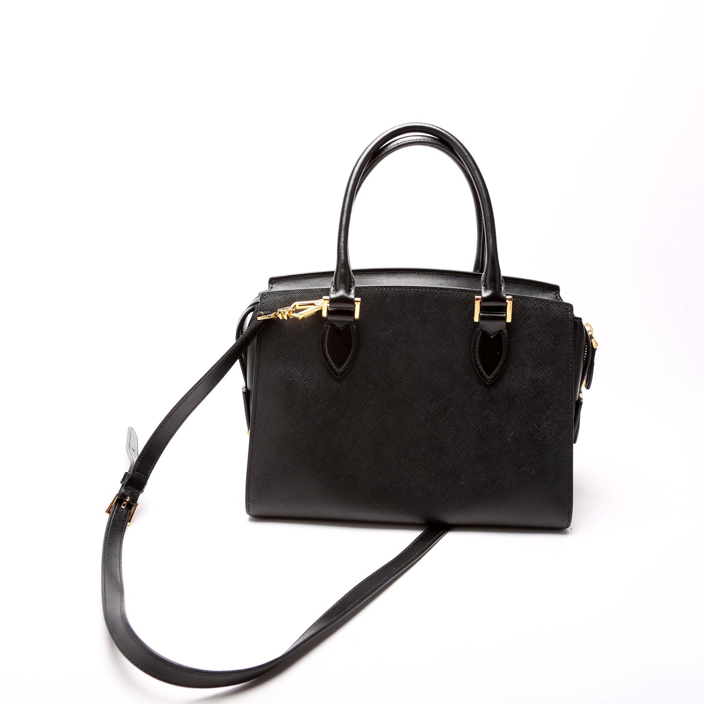 Prada Saffiano Soft Calfskin Top Handle Bag Black Small Travel Bag